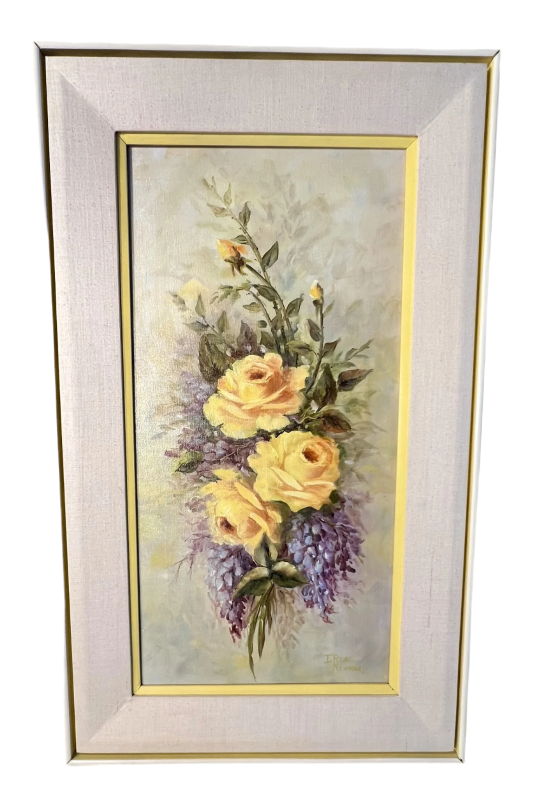 YELLOW ROSES BY IRENE NEWMAN – ORIGINAL OIL PAINTING – VINTAGE TEXAS FLORAL ART