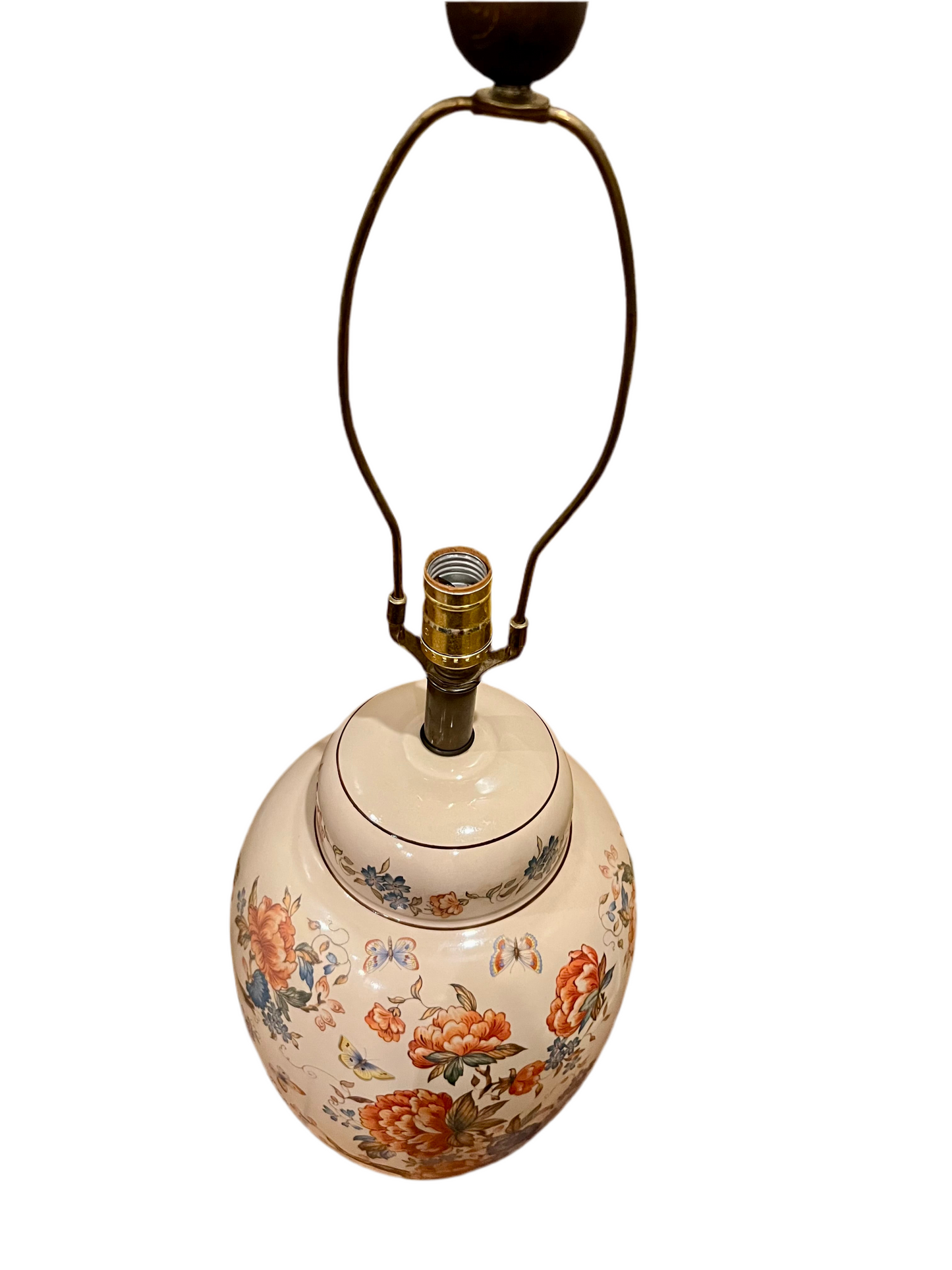 VINTAGE NATHAN LAGIN HANDMADE CERAMIC GINGER JAR LAMP – FLORAL & BUTTERFLY DESIGN