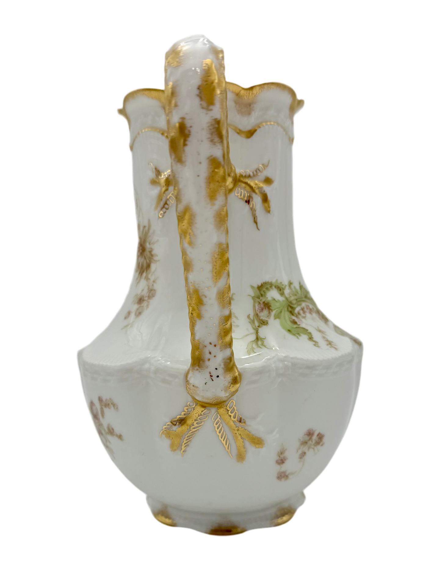 ANTIQUE HAVILAND & CO LIMOGES FLORAL PITCHER – LATE 1800s FRENCH PORCELAIN WITH GOLD GILT DETAIL – ROMANTIC VICTORIAN ART NOUVEAU STYLE