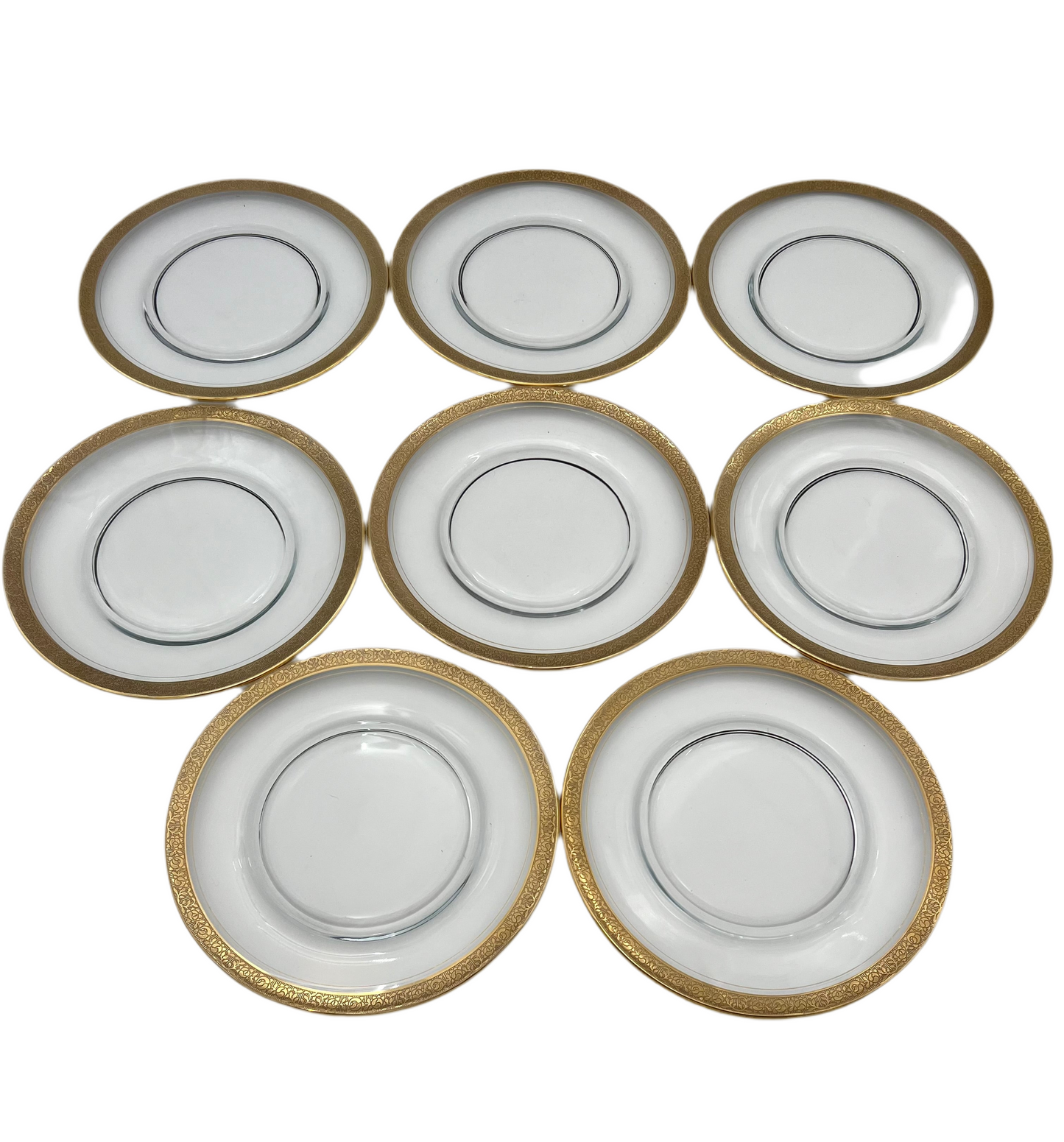 VINTAGE TIFFIN FRANCISCAN “CHEROKEE ROSE” GOLD ENCRUSTED 8¼″ CRYSTAL PLATES – SET OF 8