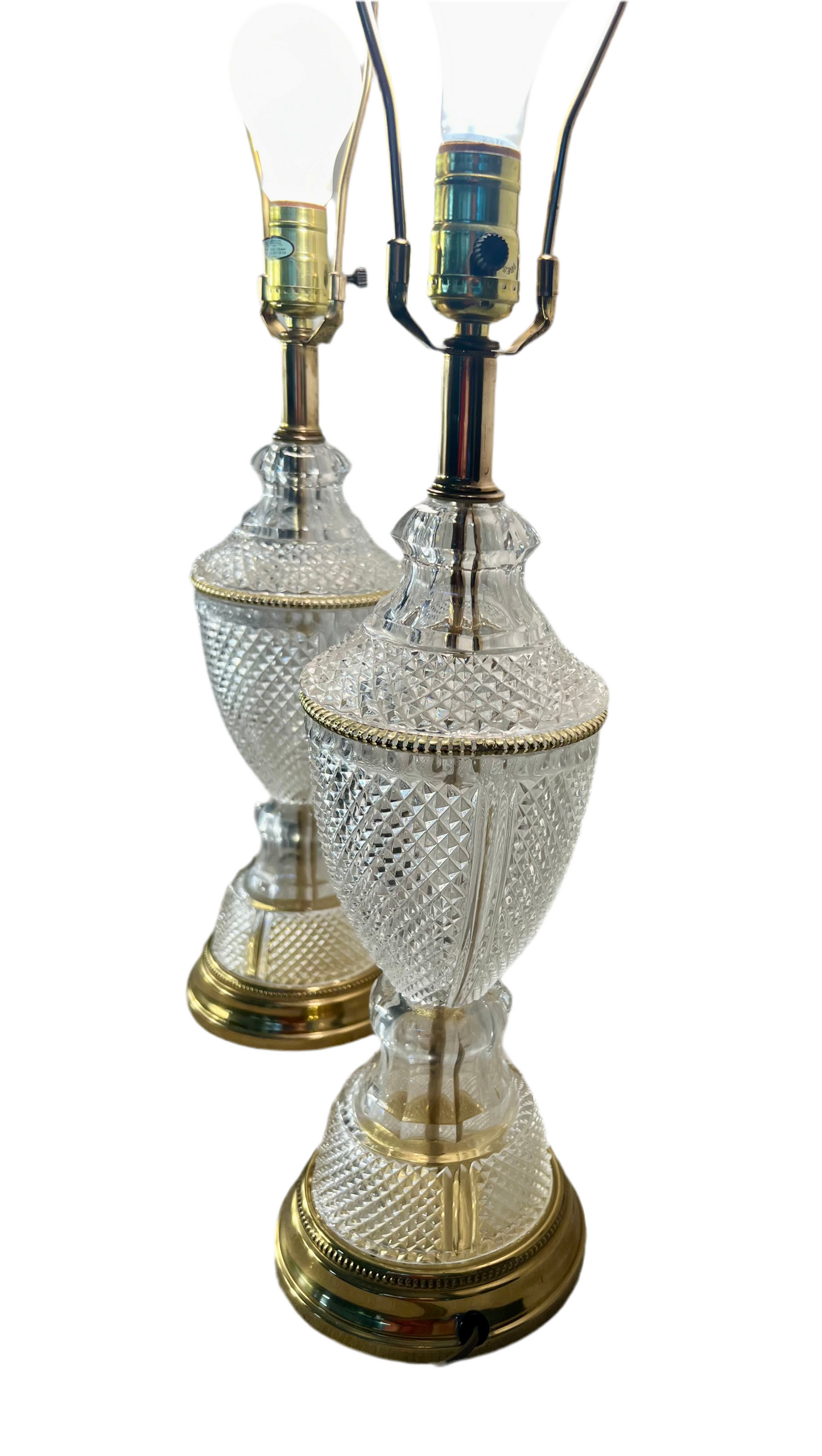 VINTAGE CUT GLASS & BRASS TABLE LAMPS – PAIR