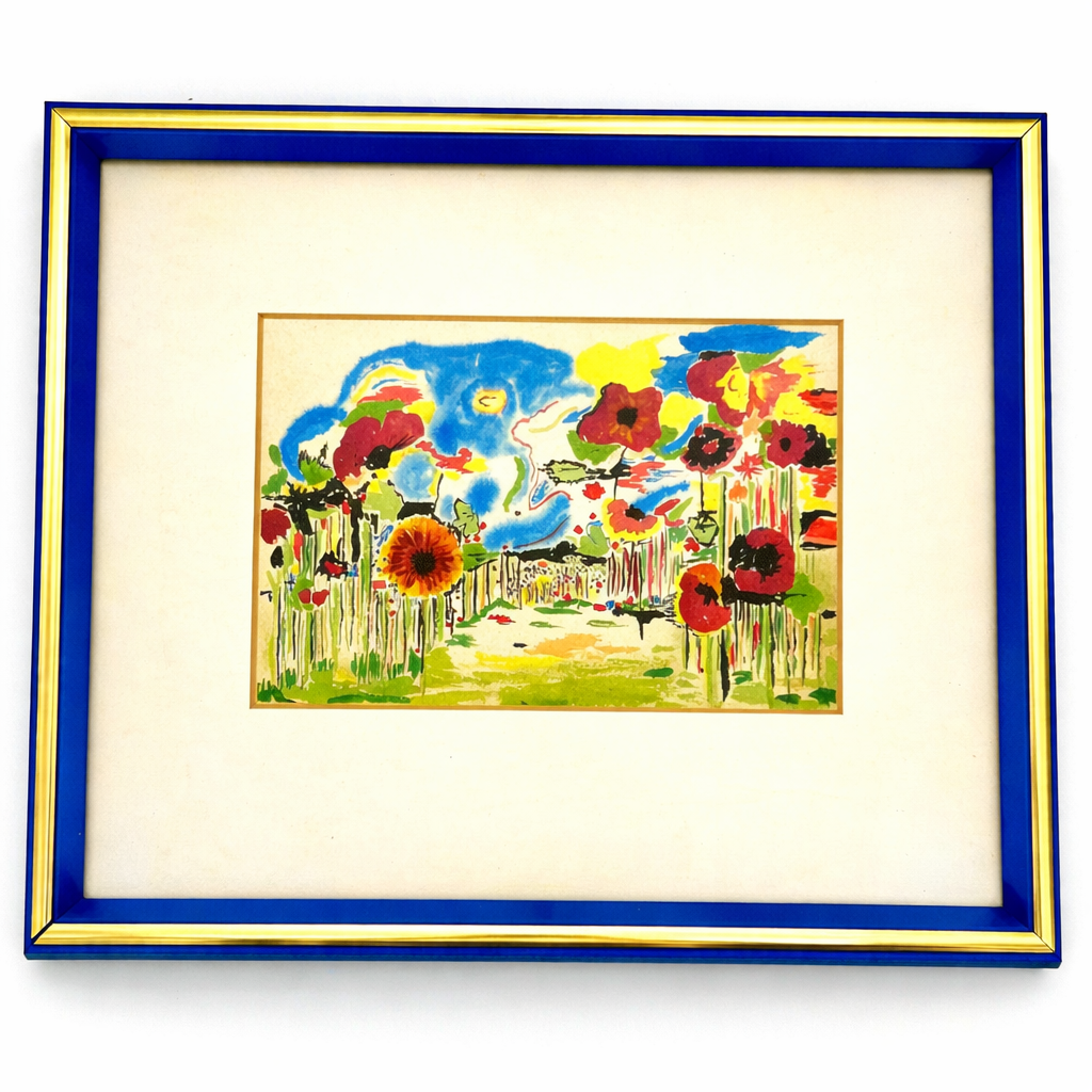 ORIGINAL MID-CENTURY MODERN WATERCOLOR – ATTRIBUTED TO RONALD JULIUS CHRISTENSEN, FLORAL POPPY GARDEN ART