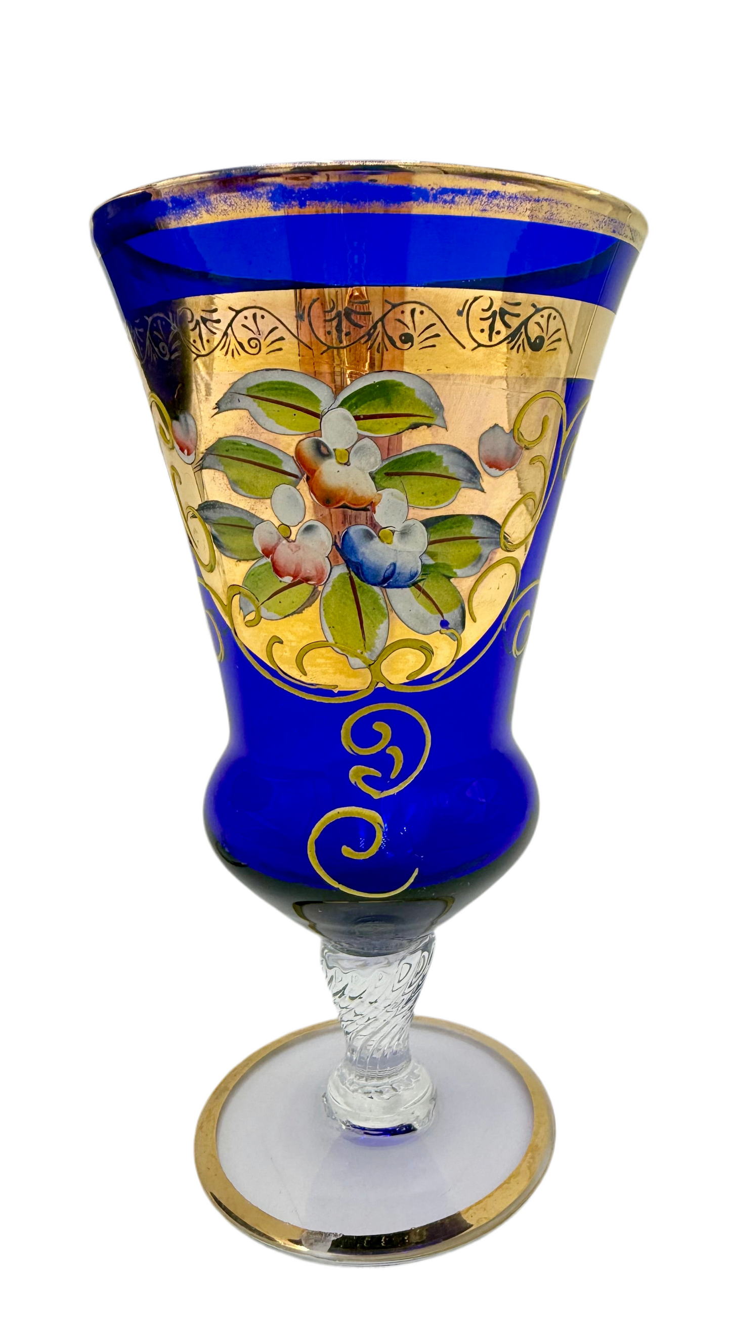 VINTAGE BOHEMIAN COBALT BLUE ENAMEL & GOLD GILT VASE