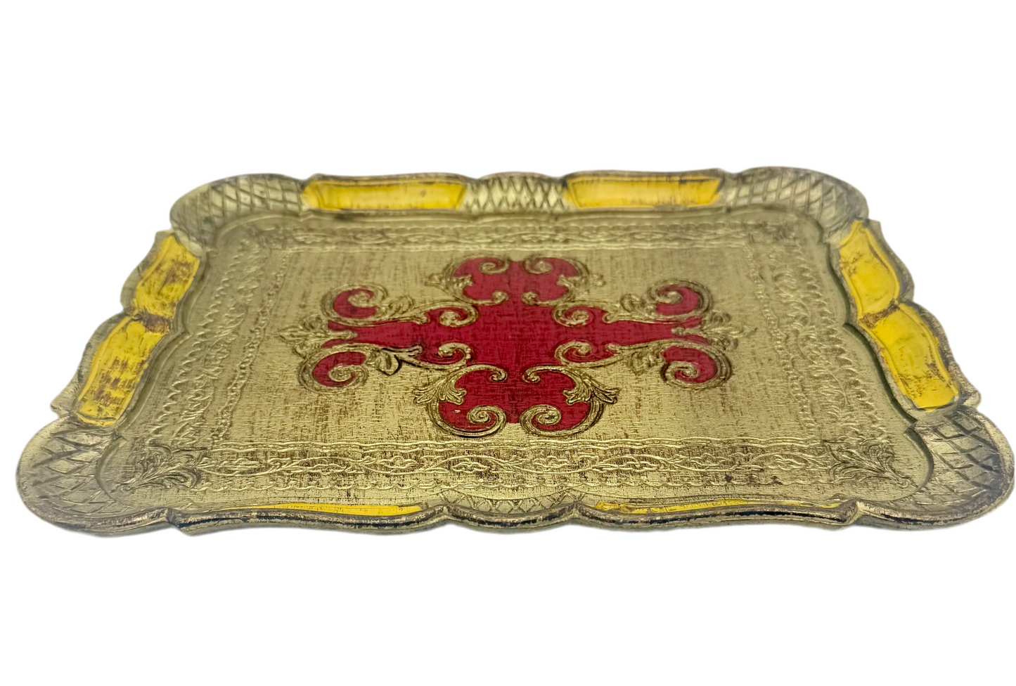VINTAGE ITALIAN FLORENTINE RED AND GOLD GILT TRAY, CIRCA 1960s