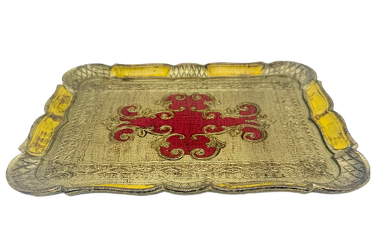 VINTAGE ITALIAN FLORENTINE RED AND GOLD GILT TRAY, CIRCA 1960s