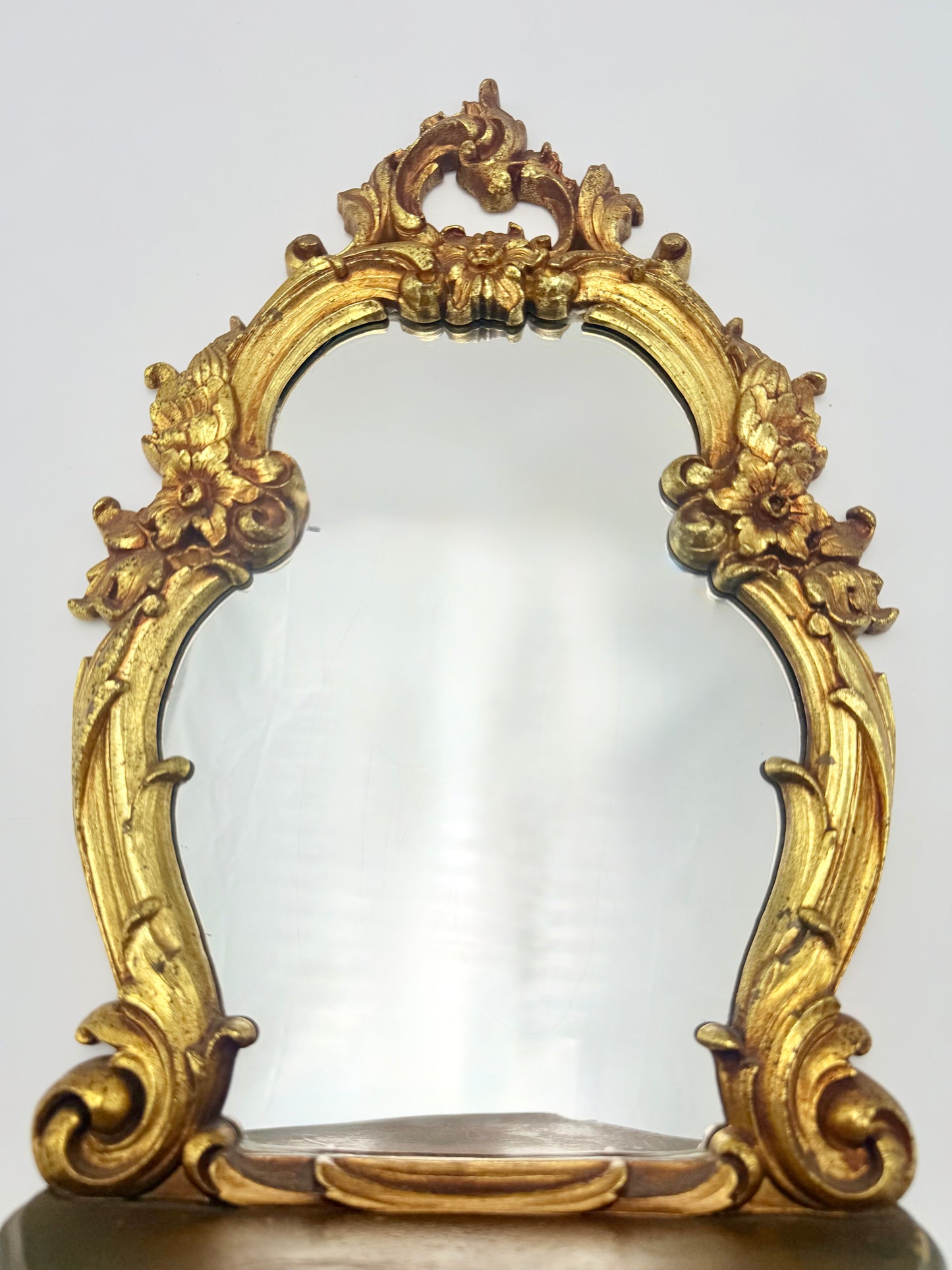 VINTAGE SYROCO BRIGHT GOLD WALL MIRROR WITH SHELF – MODEL 2327
