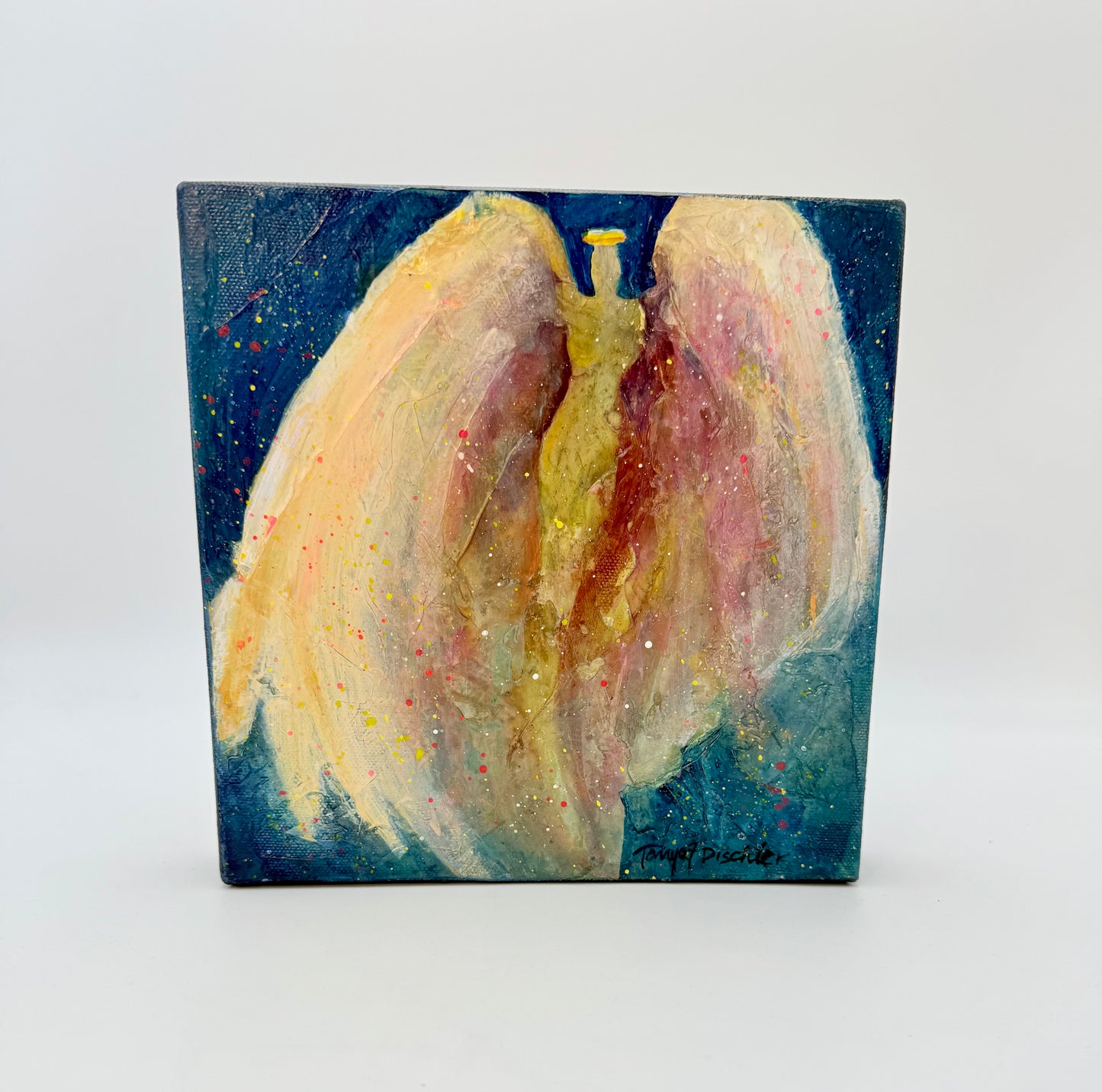 ORIGINAL ANGEL WING PAINTING | SIGNED SPIRITUAL ABSTRACT ART | ANGELS AND SAINTS SERIES | 8 X 8 ORIGINAL CANVAS