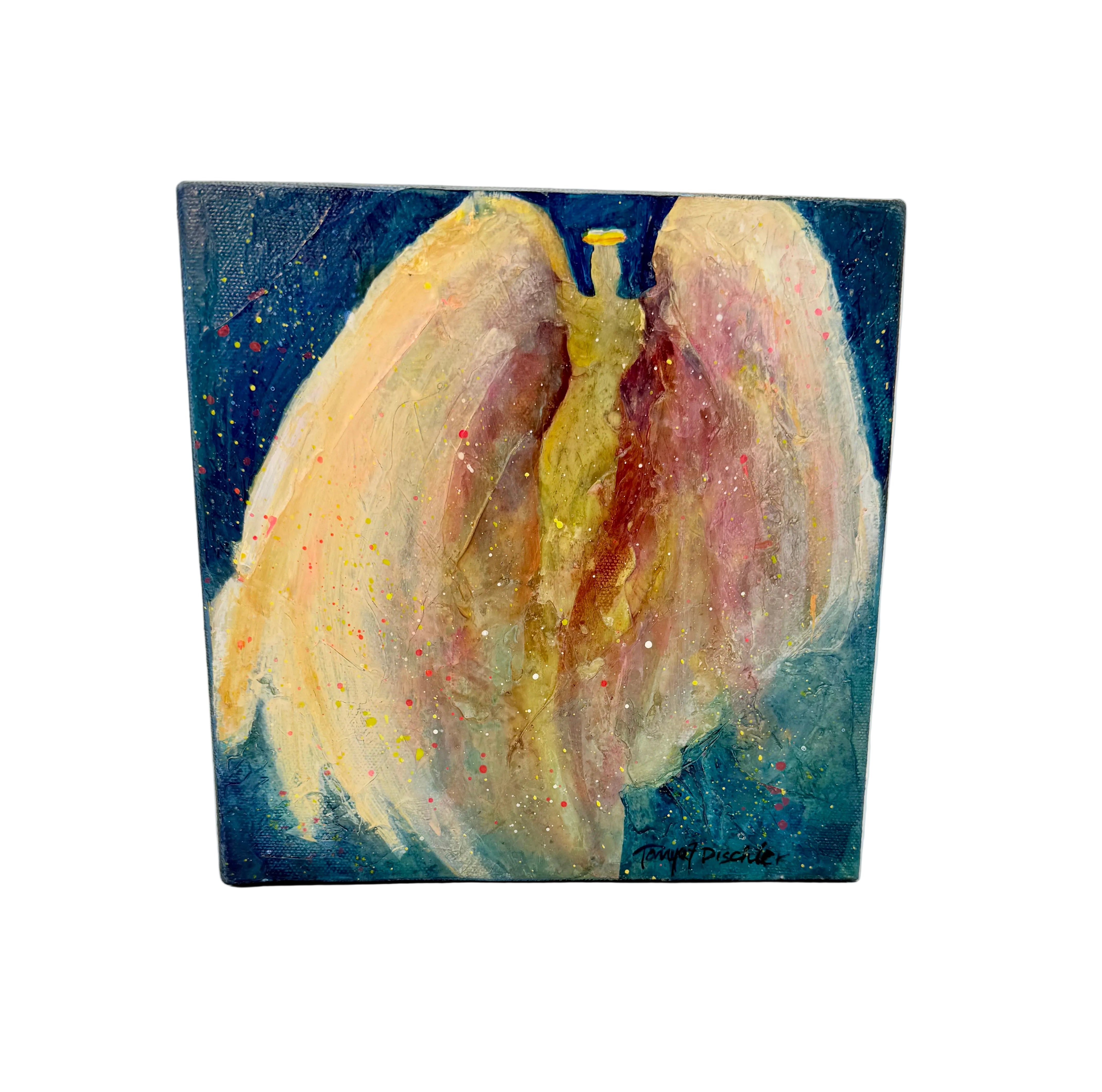 ORIGINAL ANGEL WING PAINTING | SIGNED SPIRITUAL ABSTRACT ART | ANGELS AND SAINTS SERIES | 8 X 8 ORIGINAL CANVAS