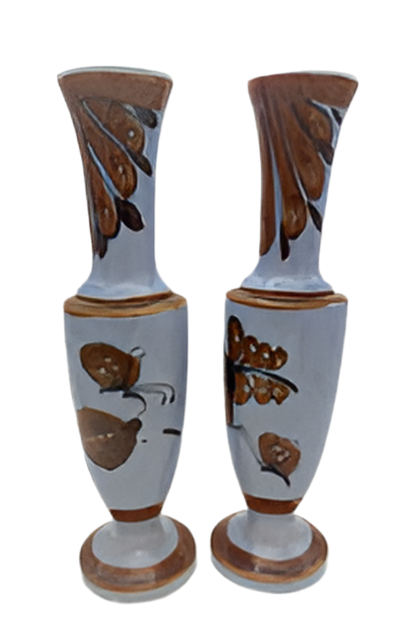 VINTAGE STUDIO POTTERY BIRD & BUTTERFLY VASES SIGNED ALEX XID | MID CENTURY HAND PAINTED CERAMIC VASES | 16 INCH ART POTTERY