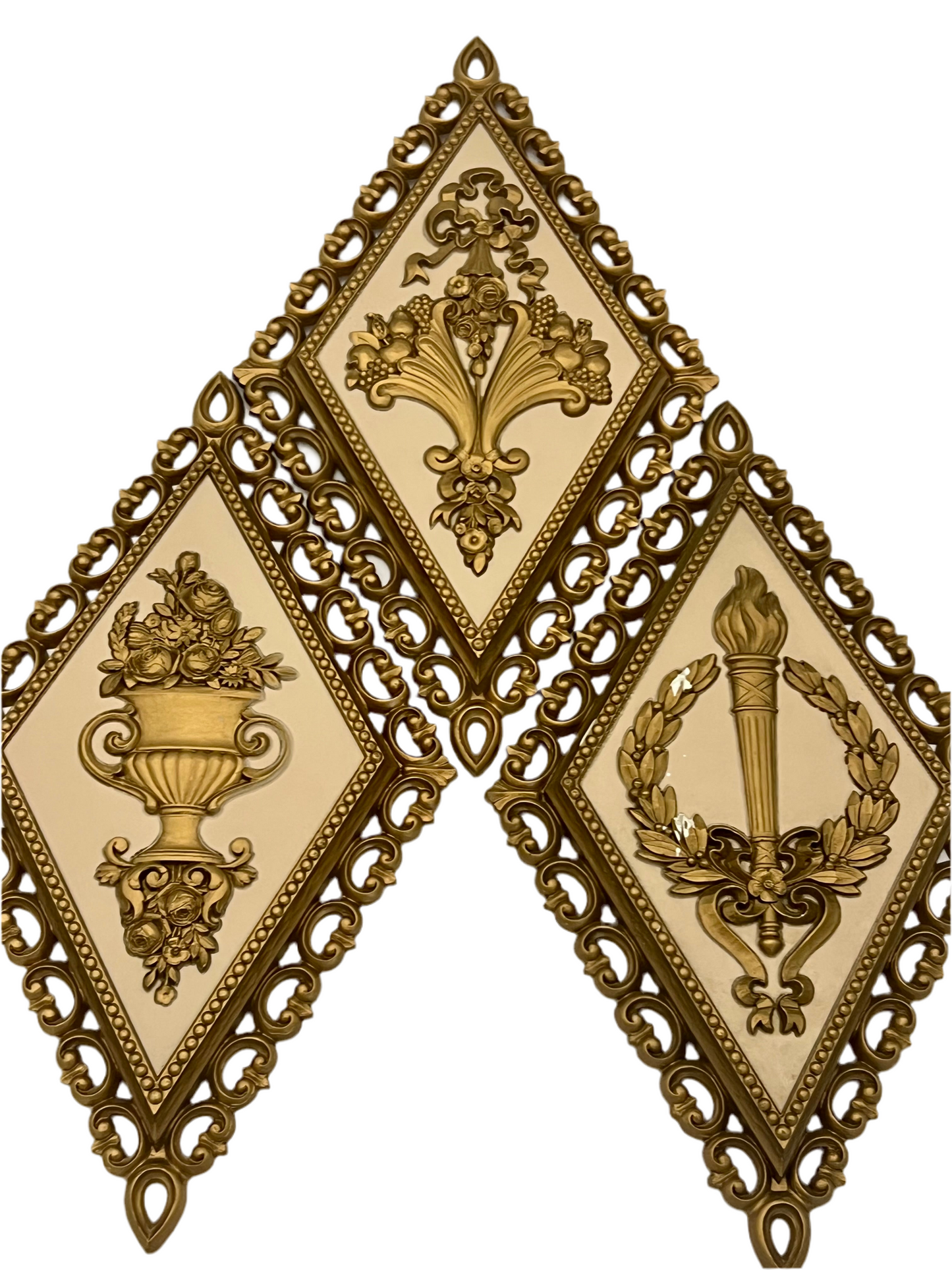VINTAGE 1971 HOMCO GOLD DIAMOND WALL PLAQUES – SET OF THREE