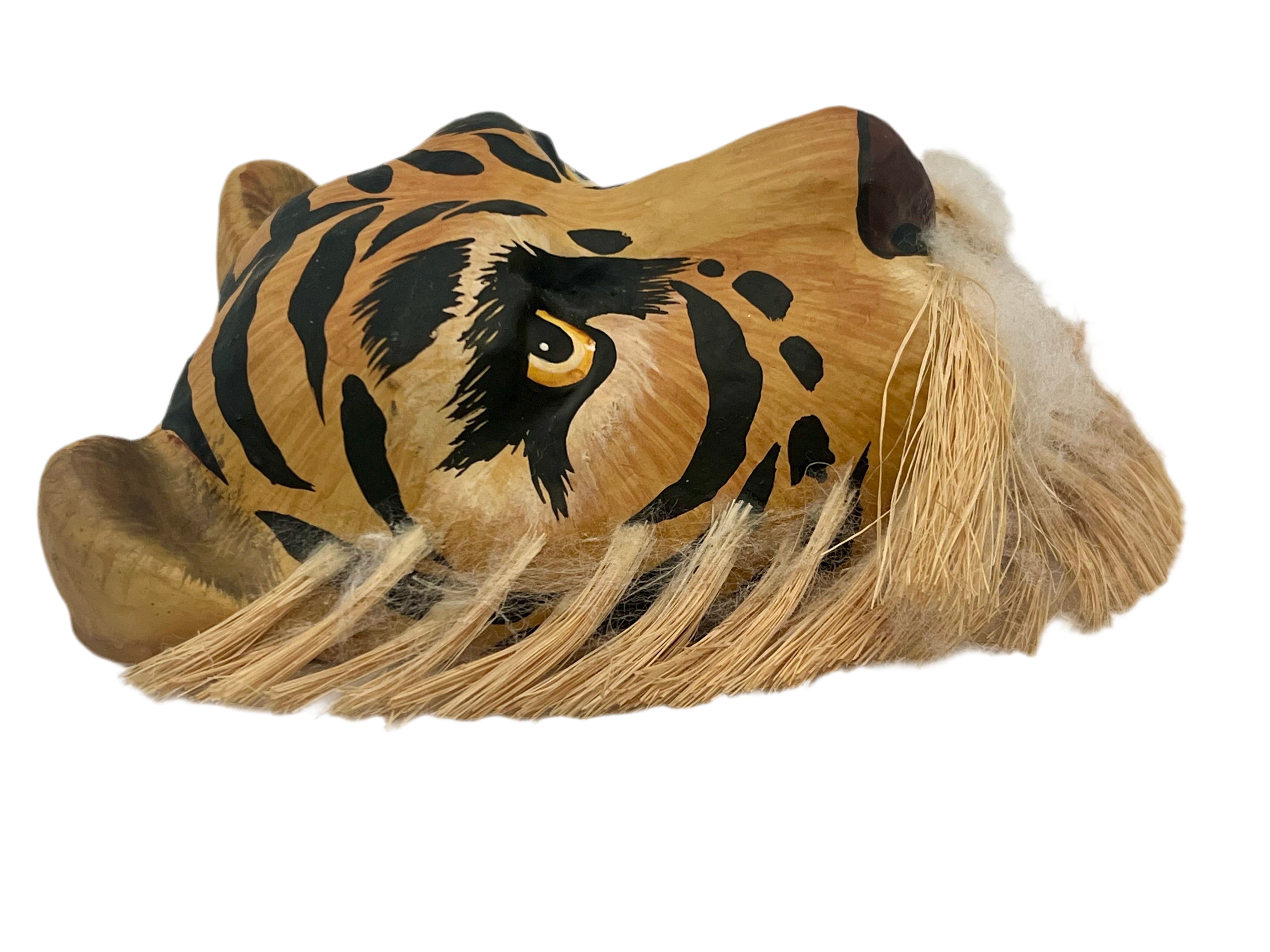 VINTAGE SUCHART STUDIO TIGER MASK – Hand-Painted Papier-Mâché Wall Art, 1970s–80s Whimsical Jungle Decor