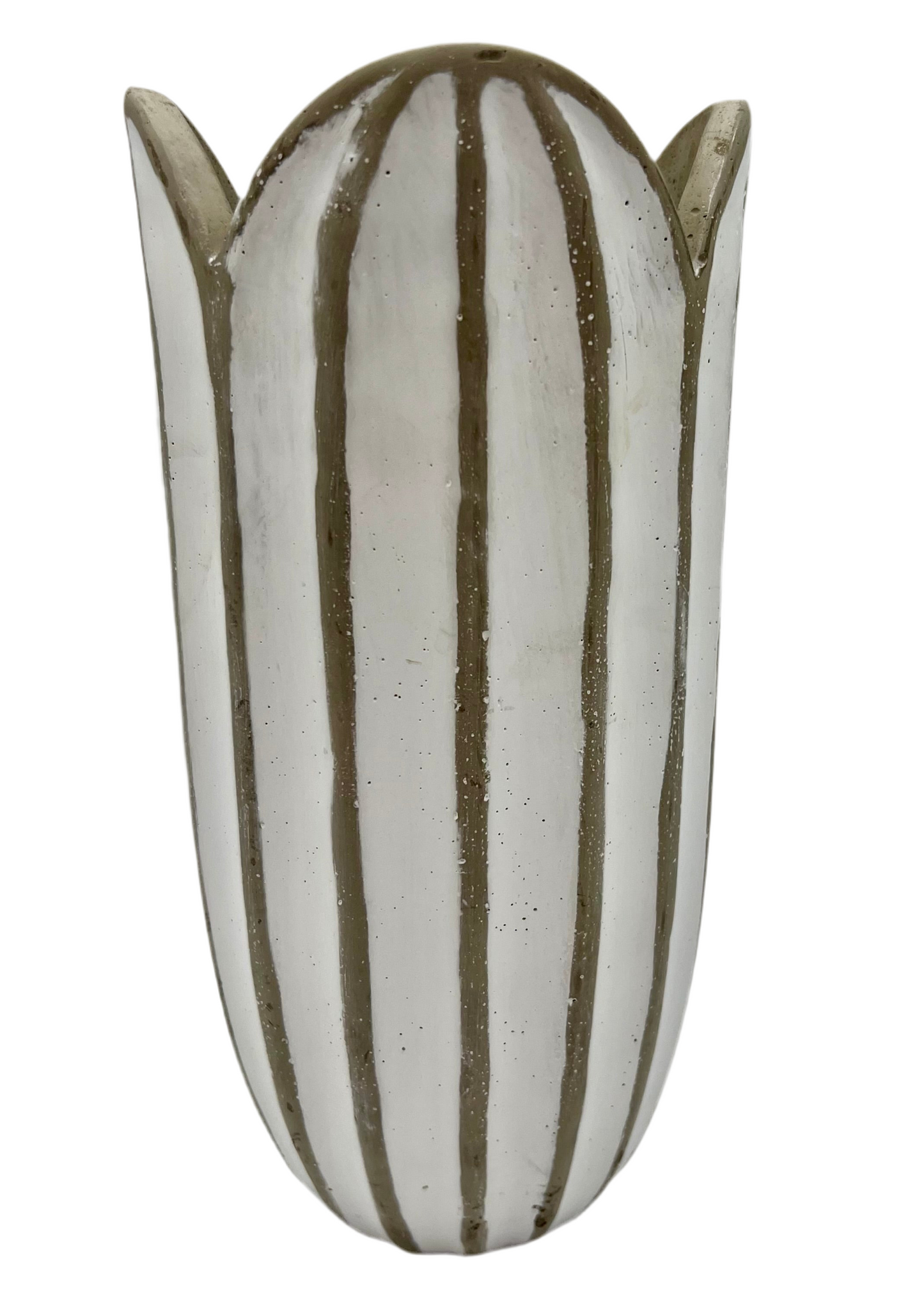 SCALLOPED RUSTIC STRIPED POTTERY BOHO VASE – NEUTRAL BEIGE & WHITE DECOR PIECE