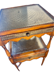 Theodore Alexander Regency Engraver Brass Accent Table, Two Tier Acacia Side Table, Designer Regency Furniture