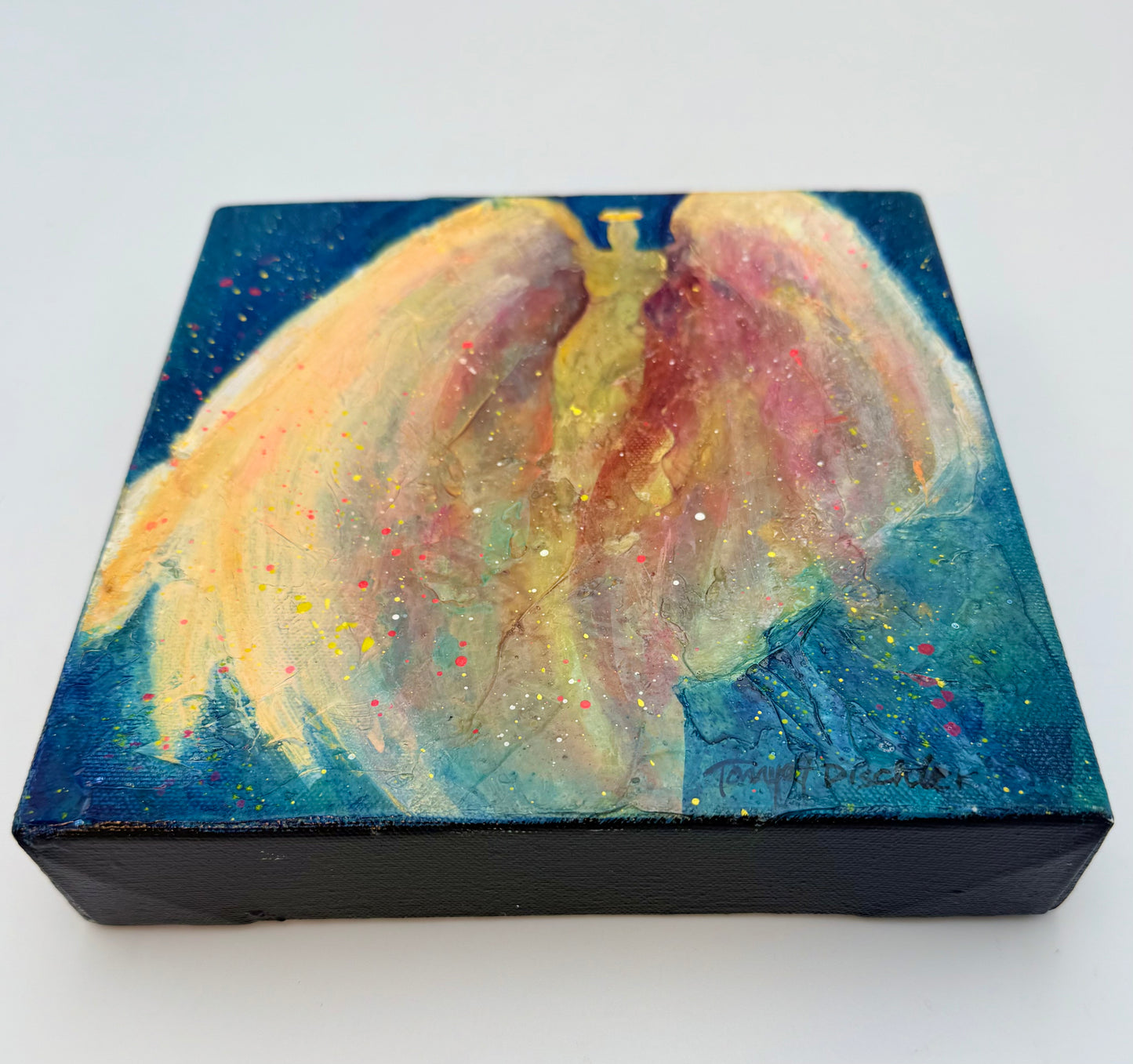 ORIGINAL ANGEL WING PAINTING | SIGNED SPIRITUAL ABSTRACT ART | ANGELS AND SAINTS SERIES | 8 X 8 ORIGINAL CANVAS