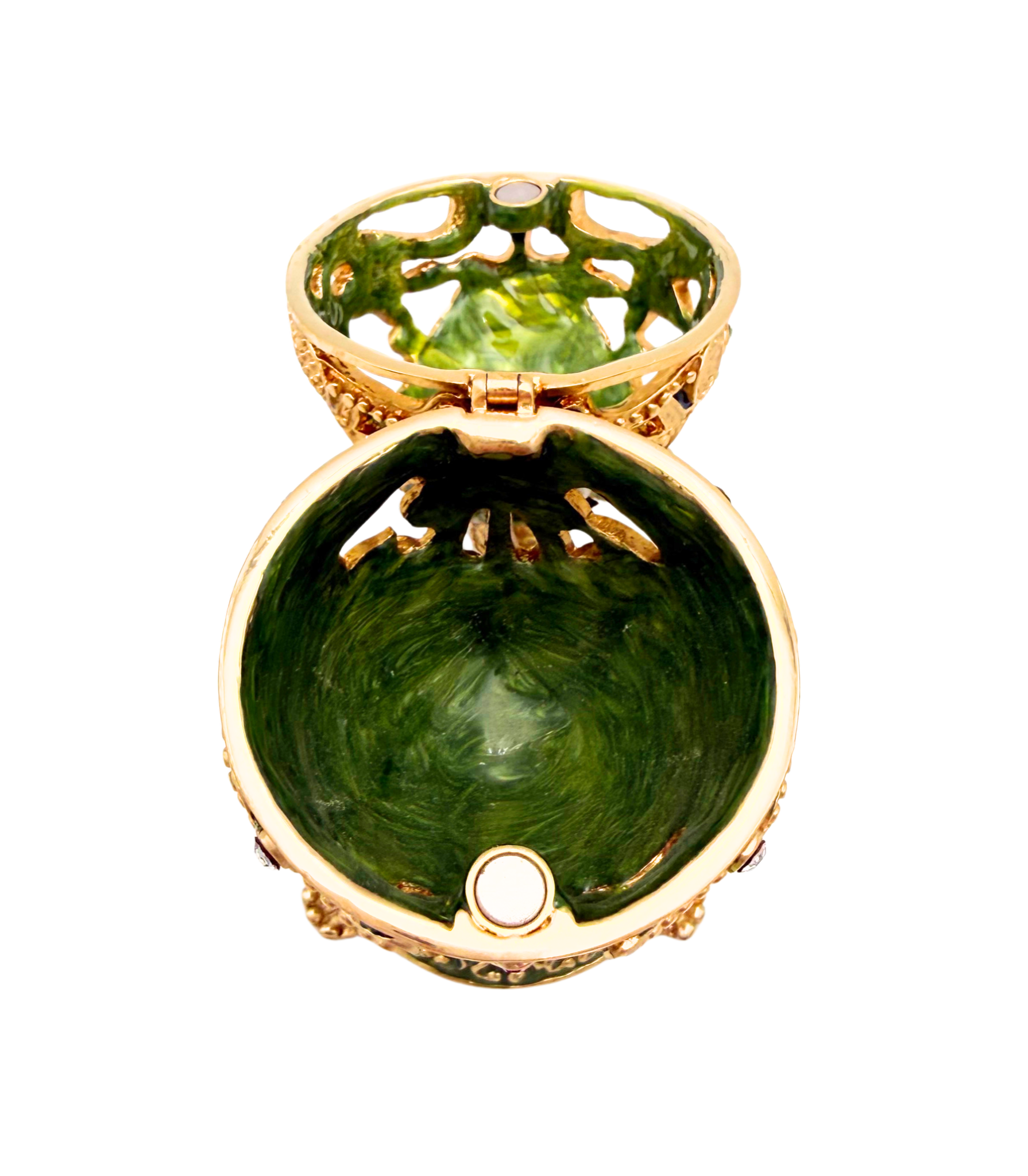 FH 1349 ELENA EGG JEWELED EMERALD GREEN FABERGE STYLE TRINKET BOX WITH ORIGINAL BOX