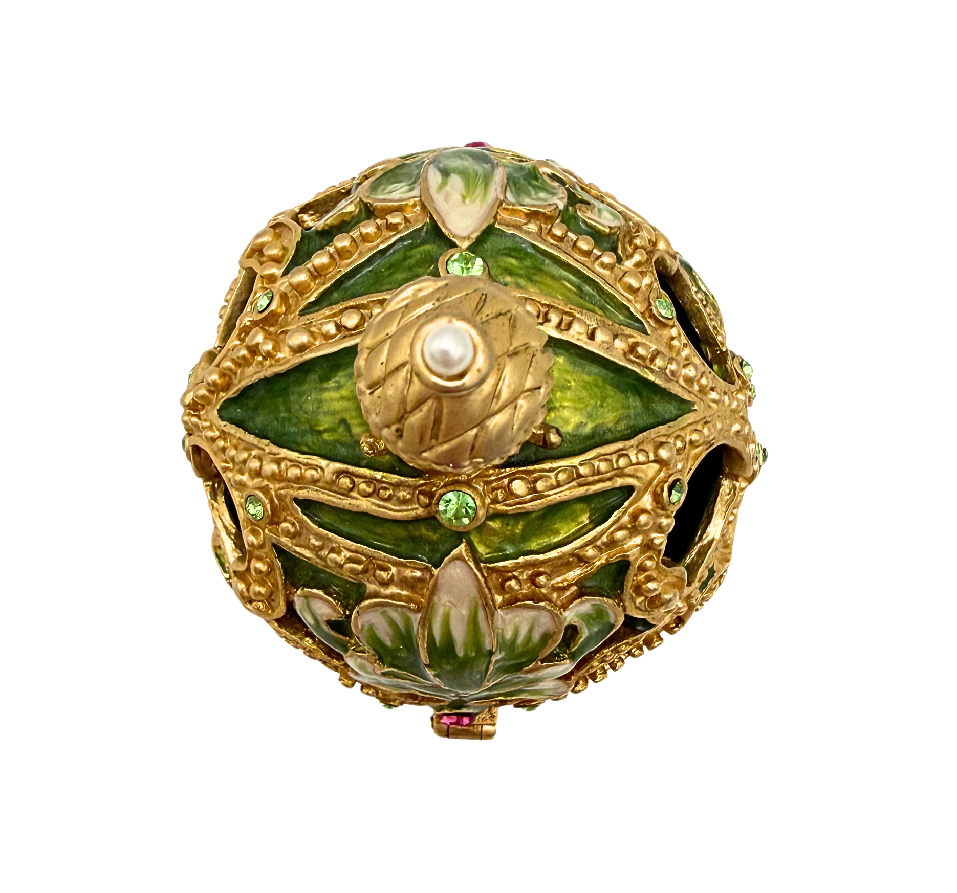 FH 1349 ELENA EGG JEWELED EMERALD GREEN FABERGE STYLE TRINKET BOX WITH ORIGINAL BOX