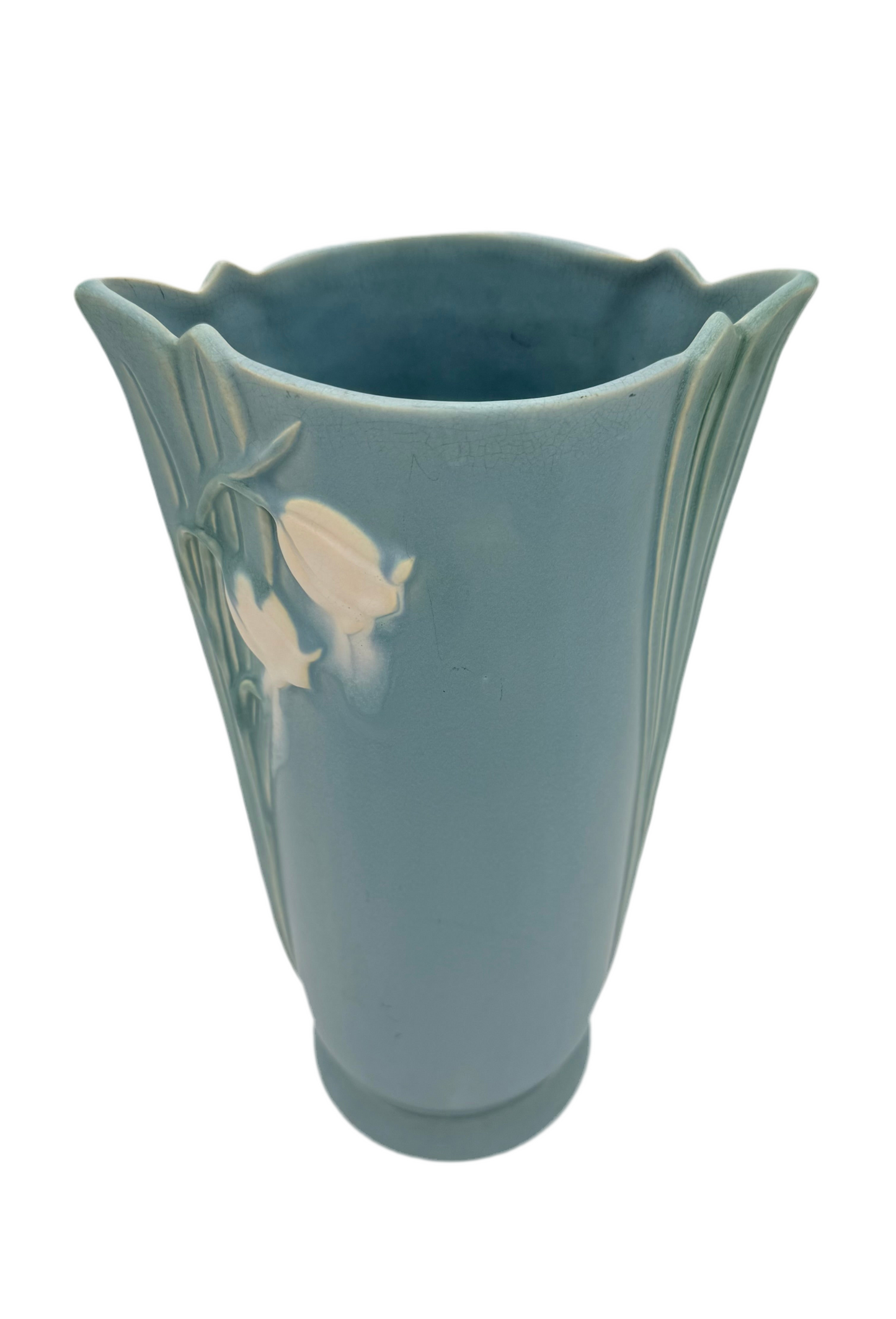 Antique Weller Pottery “Lily of the Valley” Vase – Blue Glaze, 12 Inches (c. 1930s–1940s)