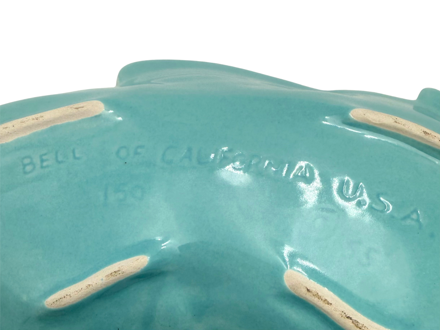 VINTAGE BELL OF CALIFORNIA TURQUOISE FISH SERVING DISHES SET OF 2 MID CENTURY COASTAL POTTERY