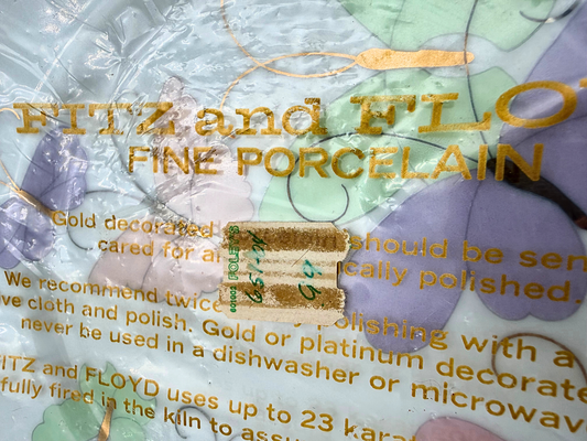 FITZ AND FLOYD BUTTERFLY PORCELAIN DESSERT PLATES SET OF 2 GOLD TRIM ORIGINAL FOLEYS TAGS