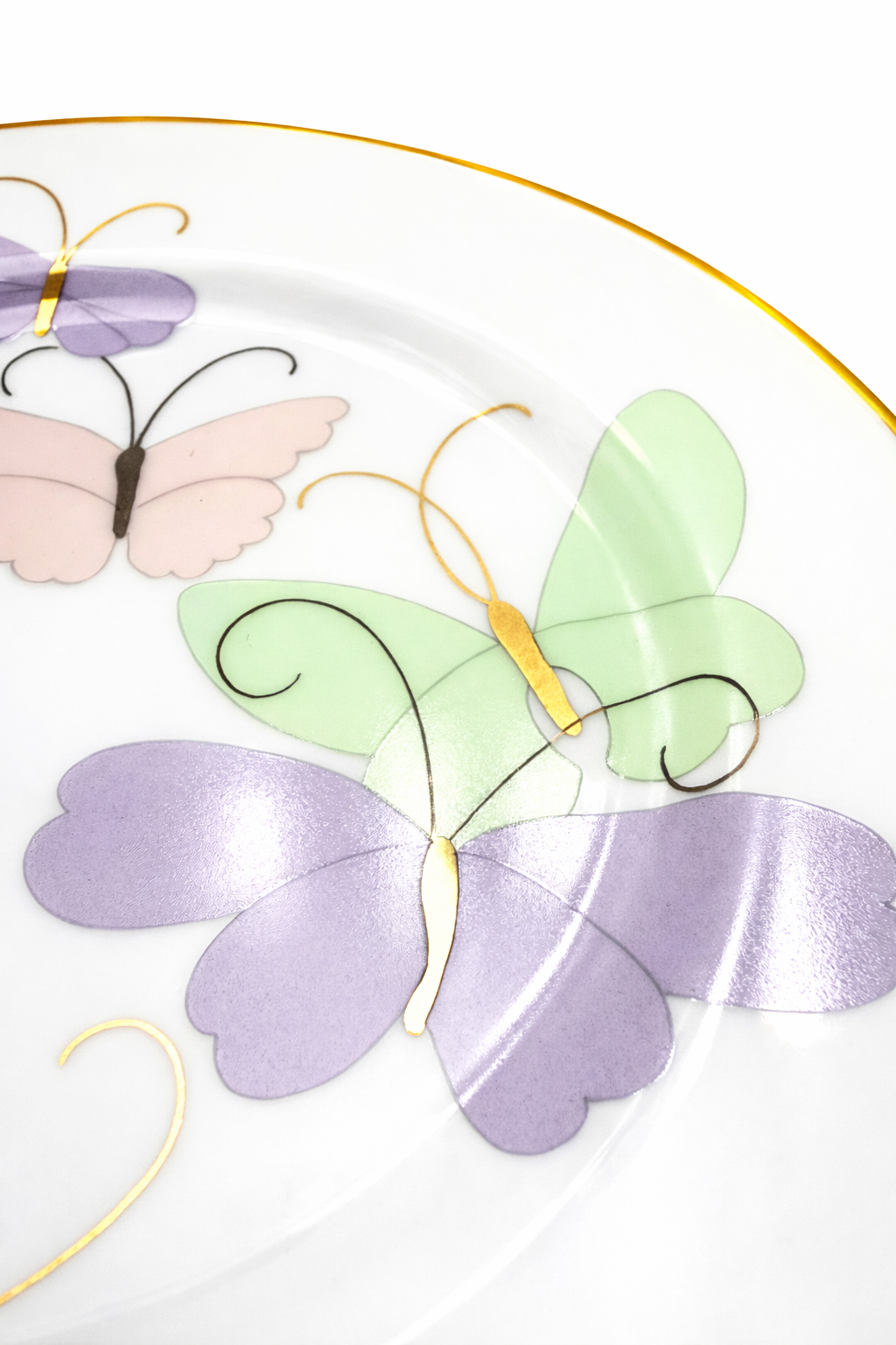 FITZ AND FLOYD BUTTERFLY PORCELAIN DESSERT PLATE GOLD TRIM 7.5 INCH