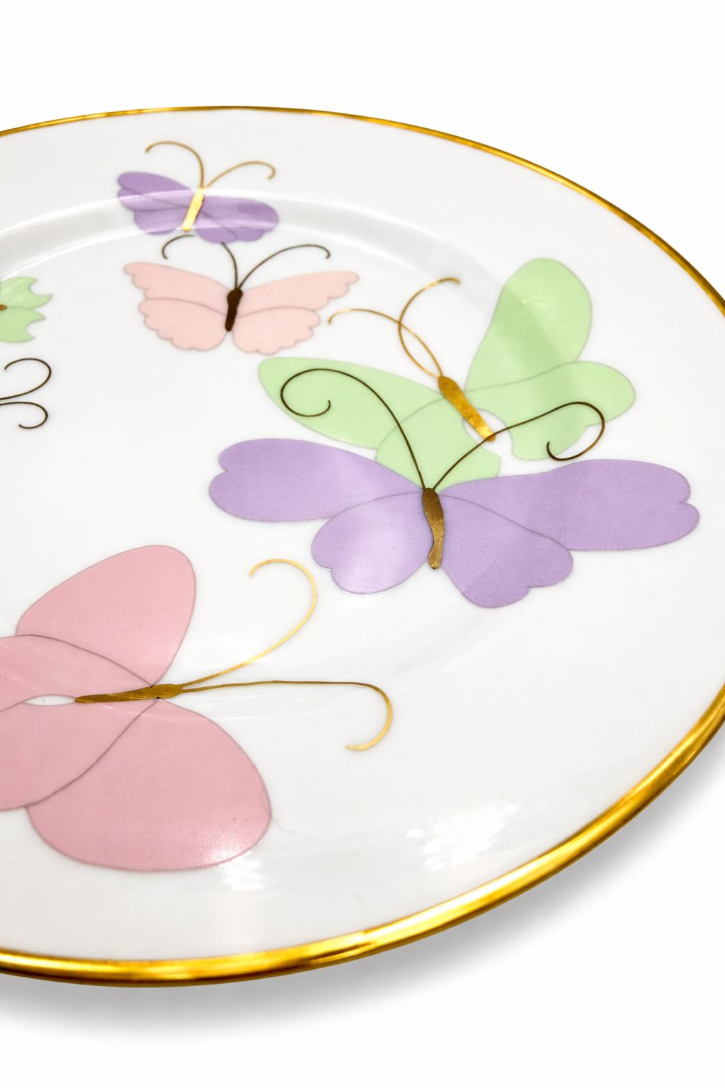 FITZ AND FLOYD BUTTERFLY PORCELAIN DESSERT PLATE GOLD TRIM 7.5 INCH