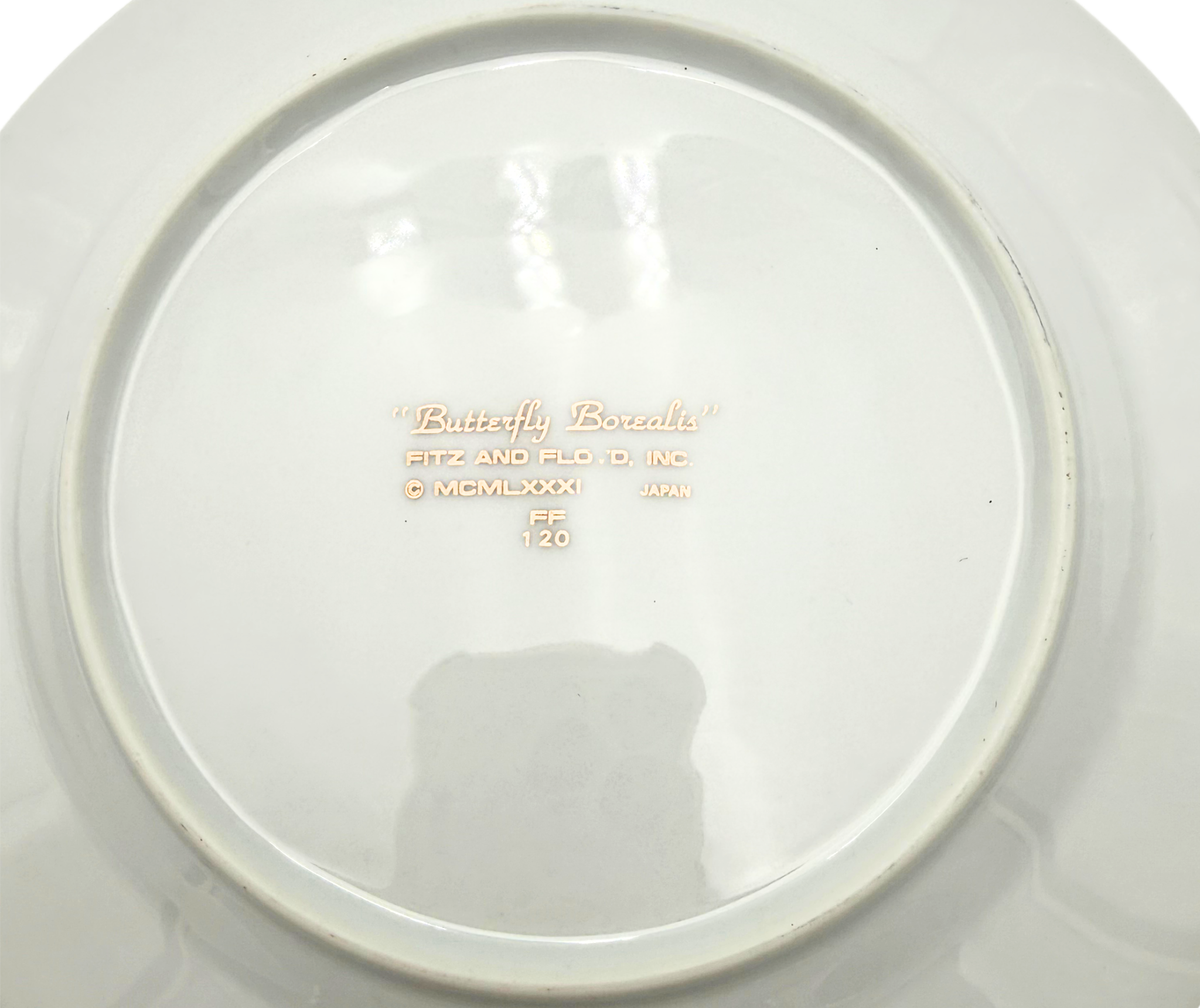 FITZ AND FLOYD BUTTERFLY PORCELAIN DESSERT PLATE GOLD TRIM 7.5 INCH
