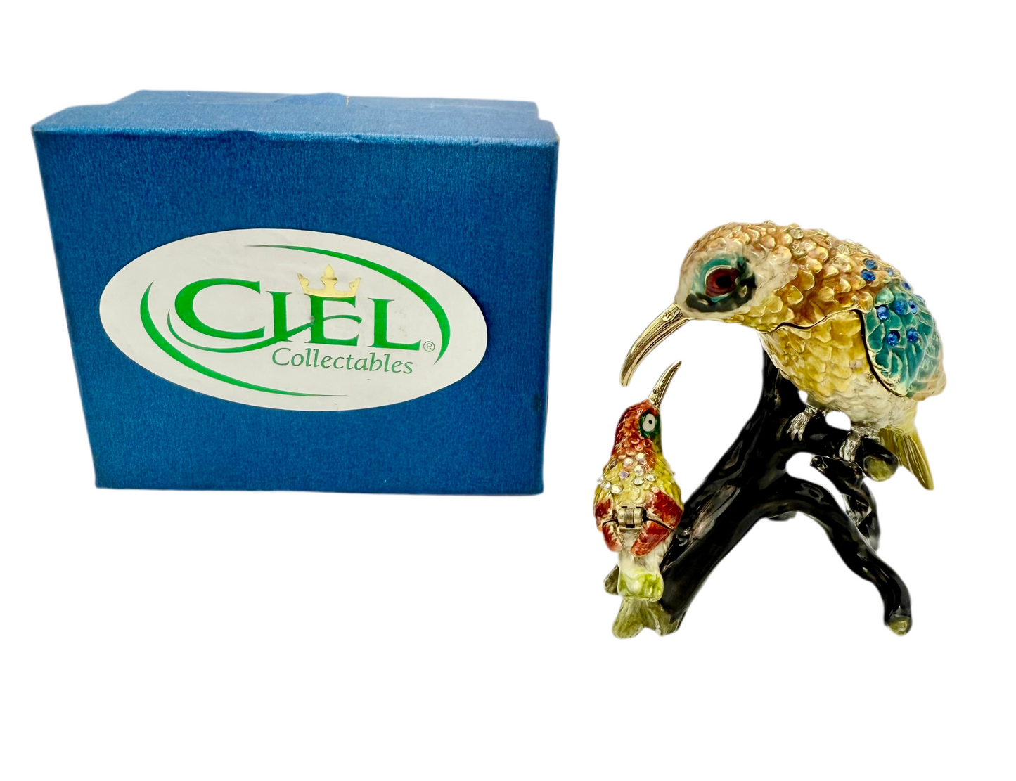 CIEL COLLECTABLES 2 BIRD TRINKET BOX WITH SWARVOSKI CRYSTAL
