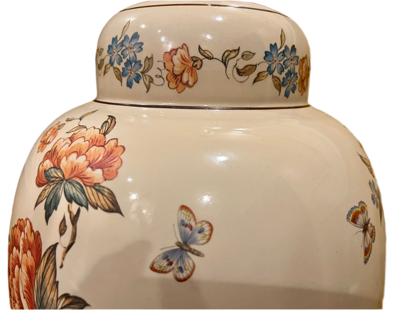 VINTAGE NATHAN LAGIN HANDMADE CERAMIC GINGER JAR LAMP – FLORAL & BUTTERFLY DESIGN