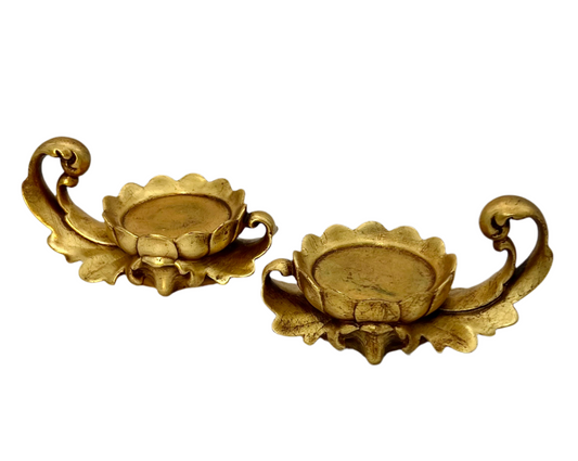PAIR OF VINTAGE GILT CERAMIC PILAR CANDLEHOLDERS