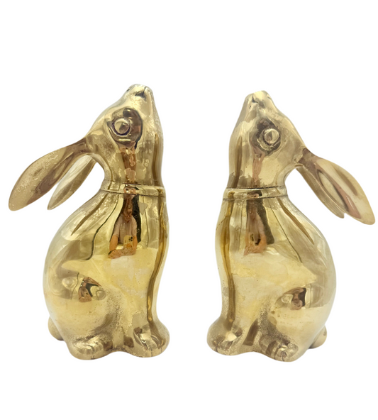 PAIR OF VINTAGE BRASS BUNNNY BOOKENDS