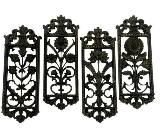 COMPLETE SET OF 4 HOMECO 1970s FLORAL WALL PLAQUES
