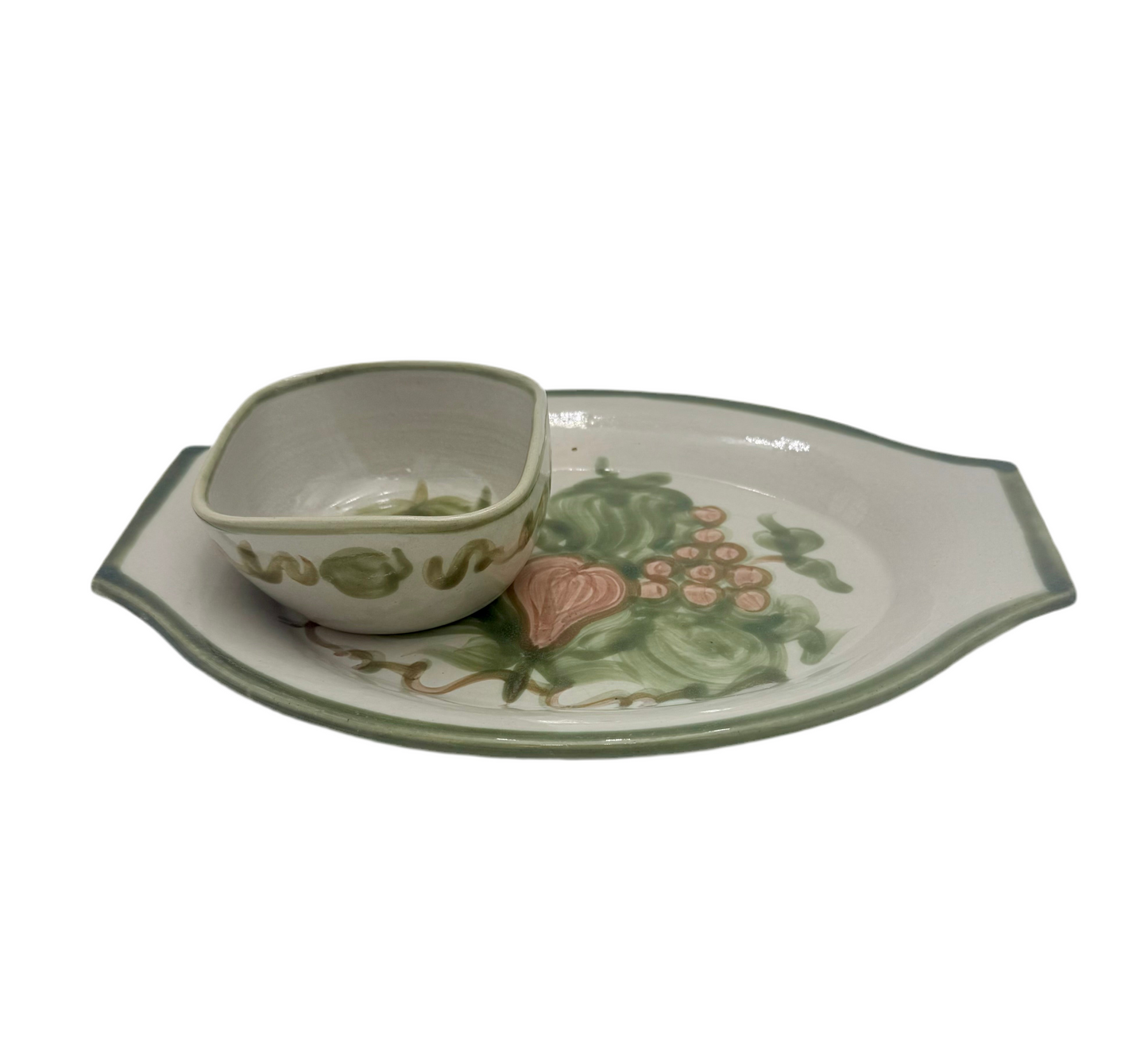 JOHN B. TAYLOR HAND-PAINTED SERVING PLATTER & BOWL SET – 1970s KENTUCKY POTTERY