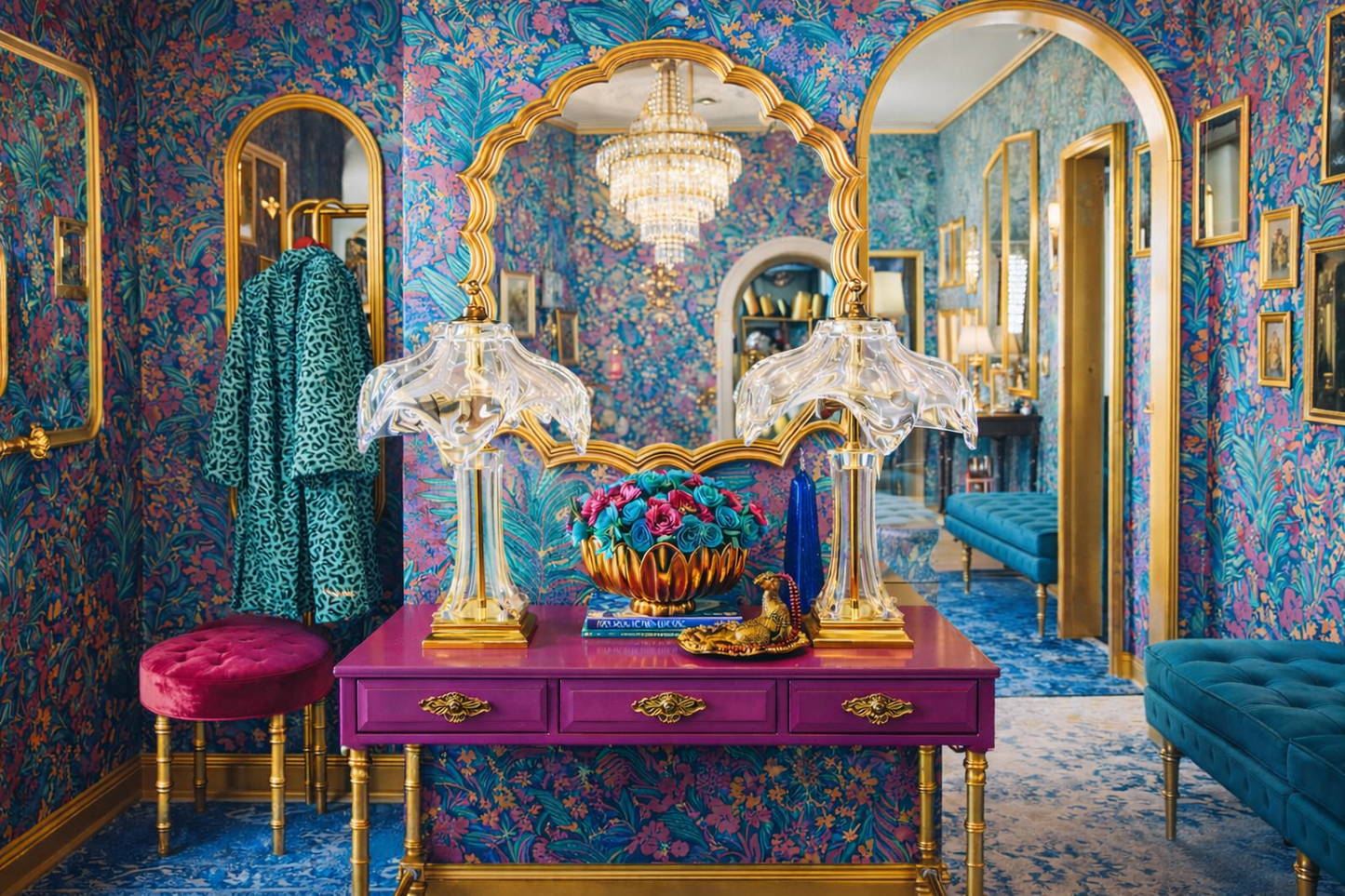 VINTAGE COFRAC ART VERRIER GLASS TABLE LAMPS PAIR • SCULPTURAL FLOWER FORM CRYSTAL & BRASS • FRENCH MID CENTURY LIGHTING