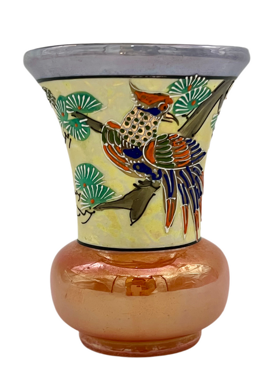 1940s ANTIQUE JAPANESE HAND PAINTED LUSTER PORCELAIN VASE