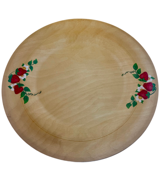 SET OF 4 WOODEN CHARGERS/PLATTERS WITH STRAWBERRIES