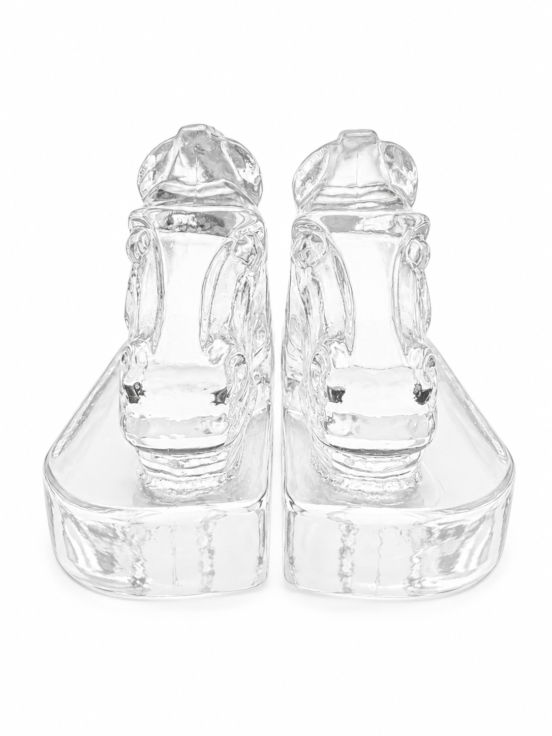 VINTAGE HEAVY CRYSTAL HORSE HEAD BOOKENDS | ART DECO STYLE SCULPTURAL PAIR