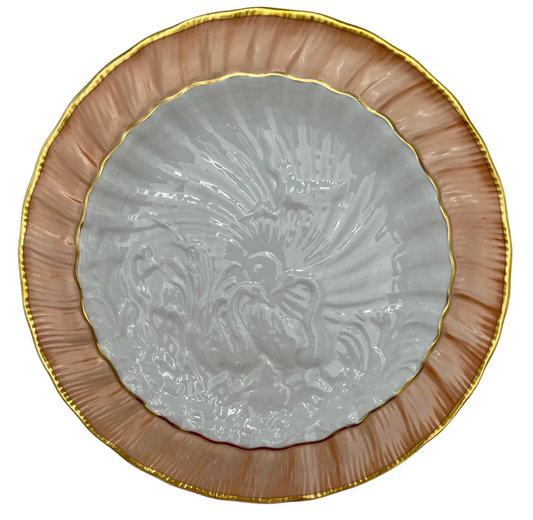 MOTTAHEDEH VISTA ALEGRE SWAN RELIEF PLATE WITH BLUSH PINK RIM AND GOLD TRIM