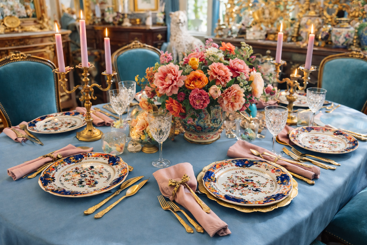SET OF 4 ANTIQUE MASON’S IRONSTONE IMARI DINNER PLATES 10.5” | MID 19TH CENTURY ENGLISH CHINOISERIE