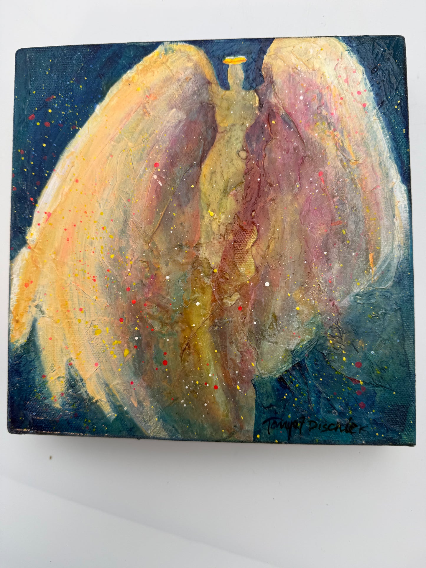 ORIGINAL ANGEL WING PAINTING | SIGNED SPIRITUAL ABSTRACT ART | ANGELS AND SAINTS SERIES | 8 X 8 ORIGINAL CANVAS