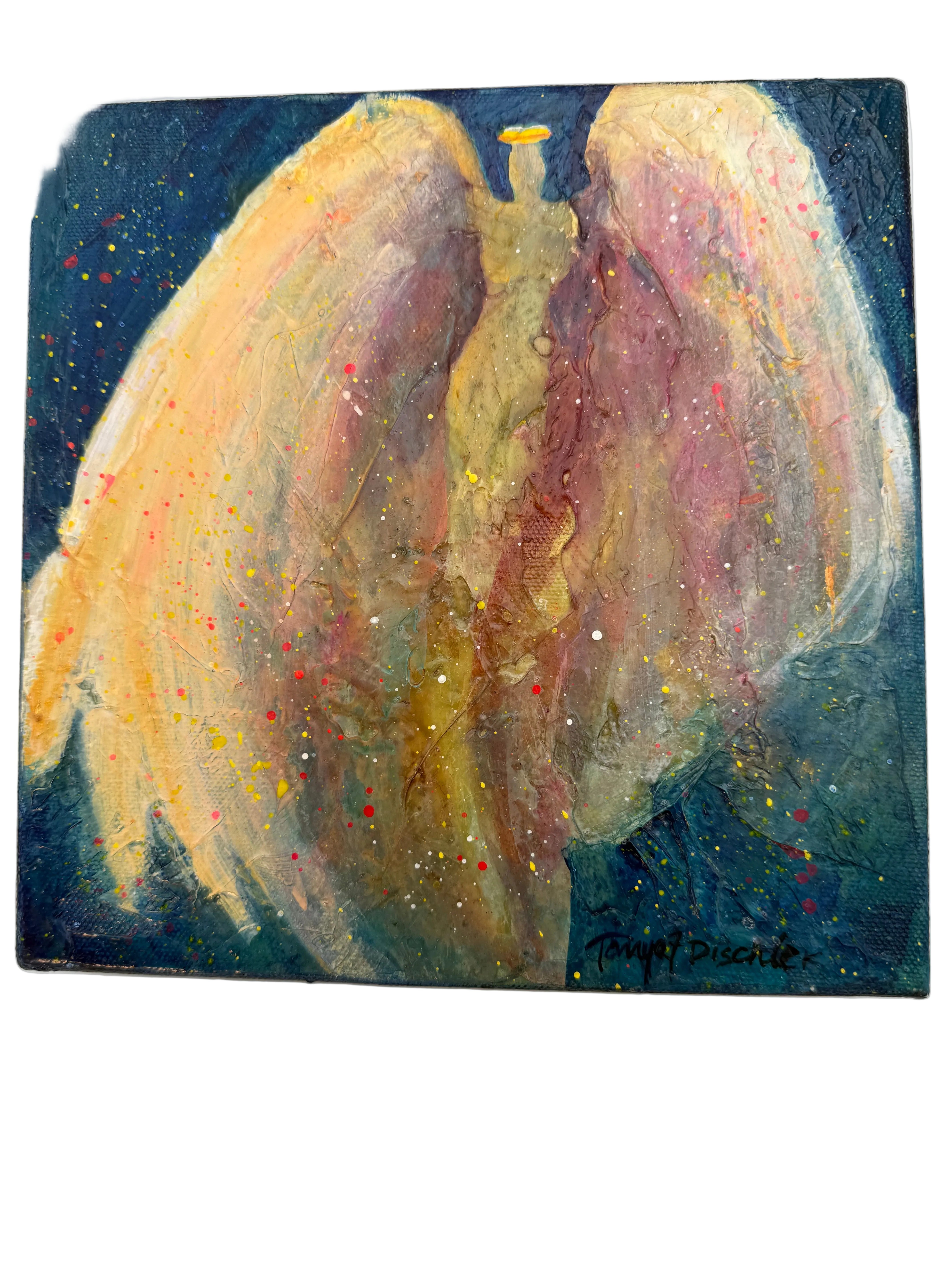 ORIGINAL ANGEL WING PAINTING | SIGNED SPIRITUAL ABSTRACT ART | ANGELS AND SAINTS SERIES | 8 X 8 ORIGINAL CANVAS