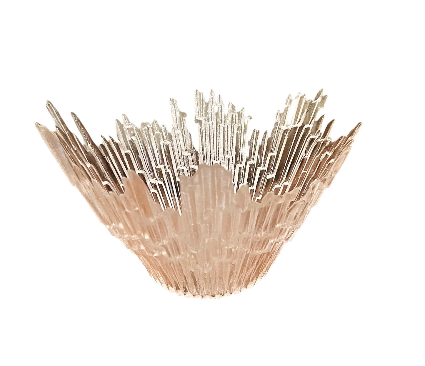 RHUMPPILA FINLAND “NORTHERN LIGHTS” REVONTULET ICE GLASS BOWL – LARGE MID-CENTURY MODERN CENTERPIECE