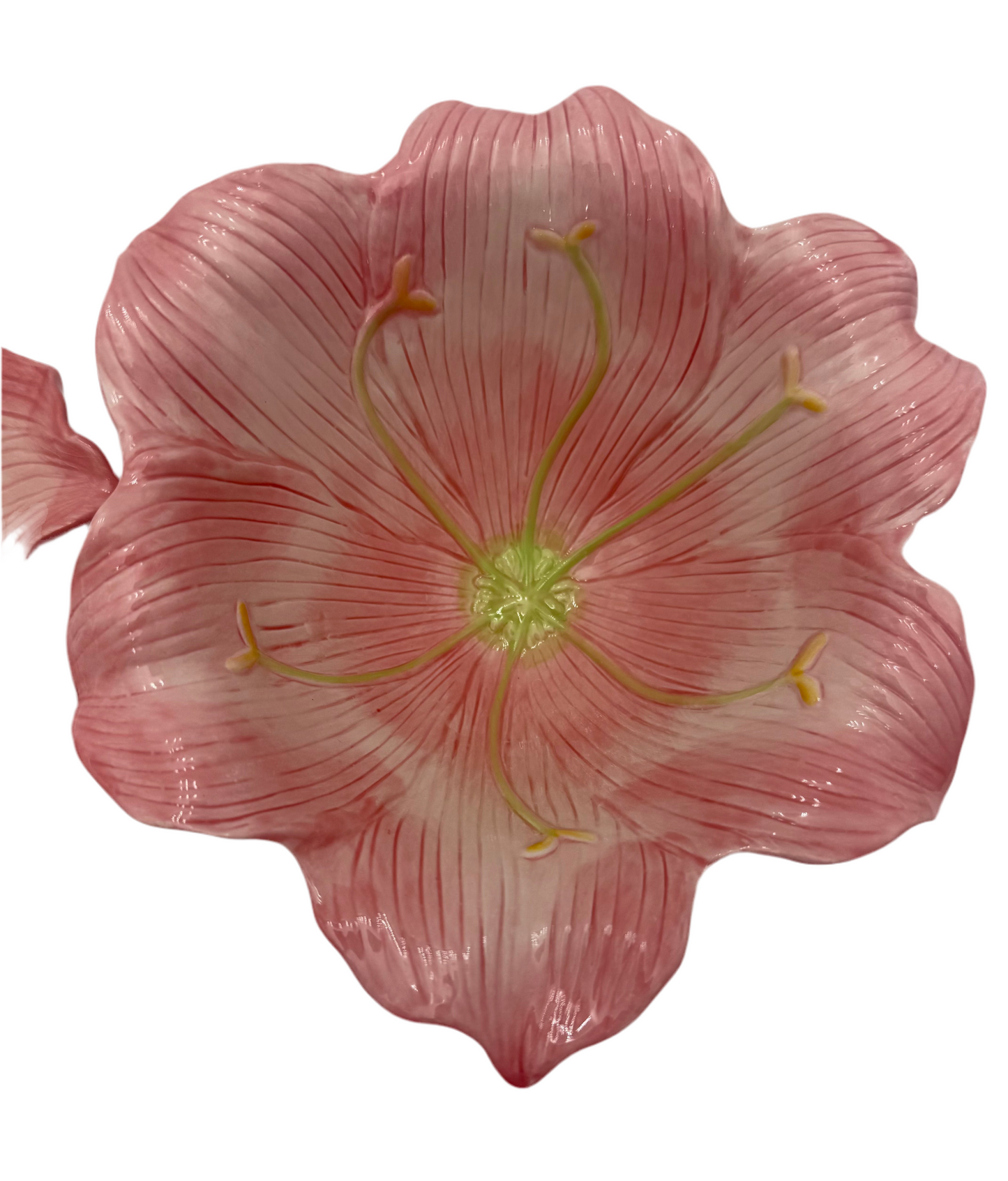 Vintage Pink Lily Ceramic Bowl & Plate Set by Nanette Vacher for Ambiance – 1990s Floral Bowl Set – Cottagecore Pink Decor – Set of 8