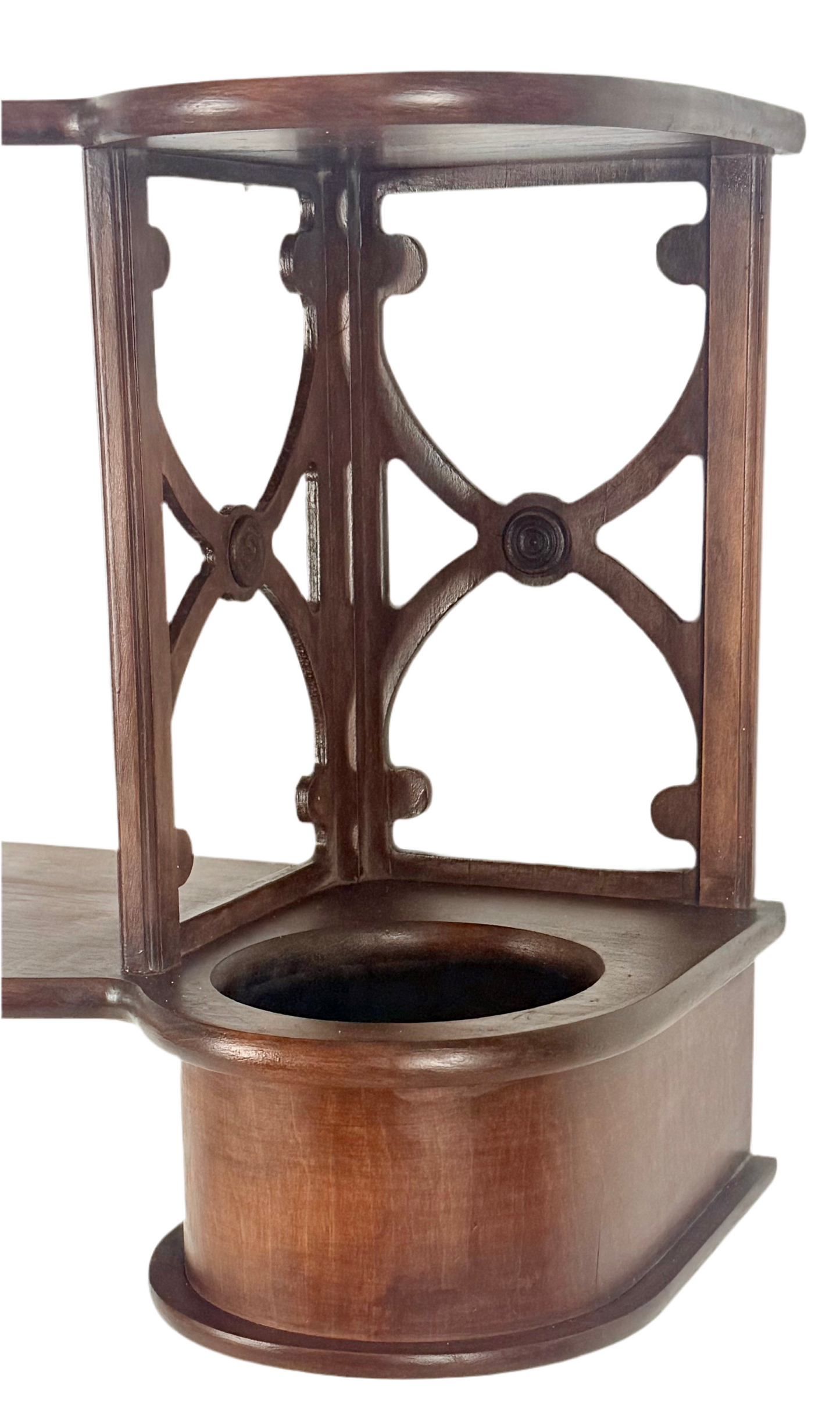 ANTIQUE VICTORIAN GOTHIC REVIVAL WALL SHELF WITH JARDINIÈRE HOLDERS – REFURBISHED WOOD DISPLAY SHELF – 19TH CENTURY