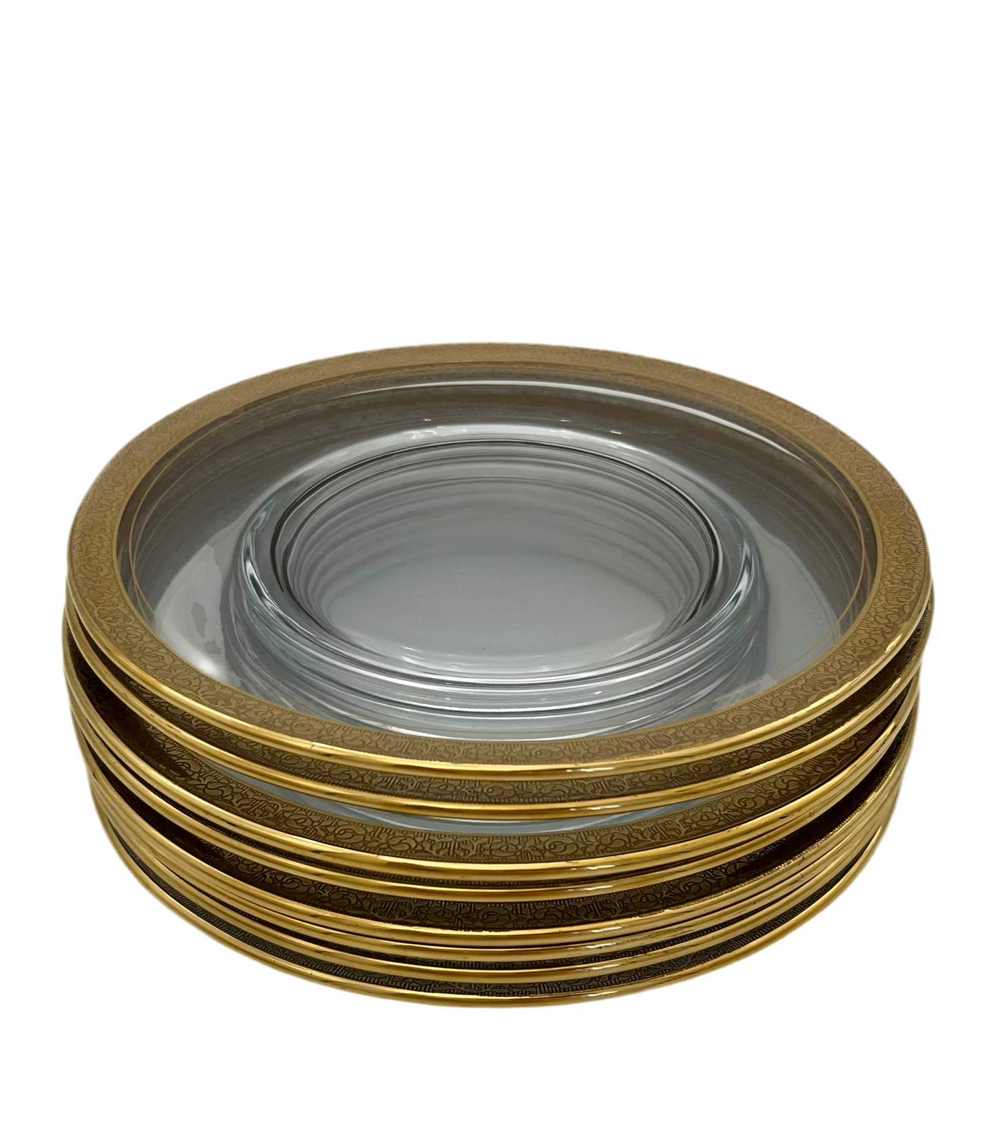 VINTAGE TIFFIN FRANCISCAN “CHEROKEE ROSE” GOLD ENCRUSTED 8¼″ CRYSTAL PLATES – SET OF 8