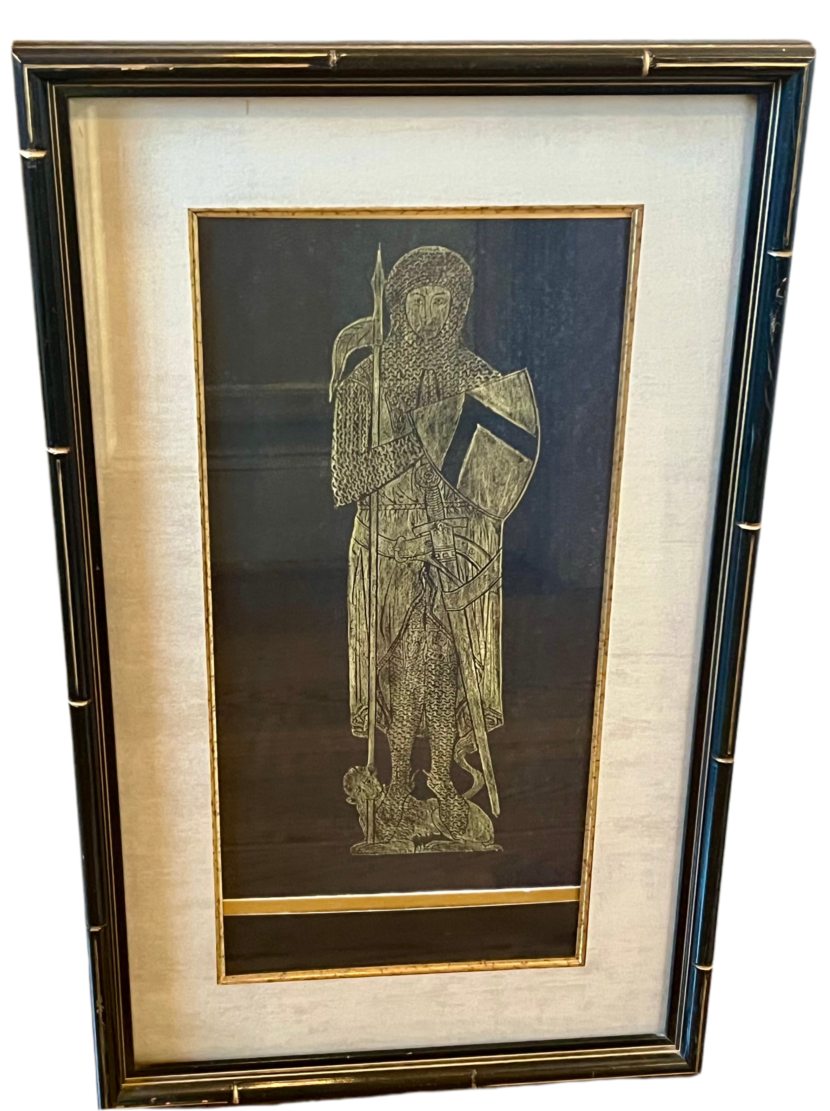 ANTIQUE-STYLE PRINT OF SIR JOHN D’ABERNON (1277) – ENGLISH BRASS RUBBING REPRODUCTION
