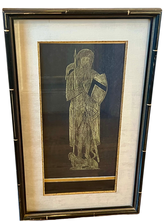 FRAMED REPLICA BRASS RUBBING OF SIR JOHN D'ABERNOUN
