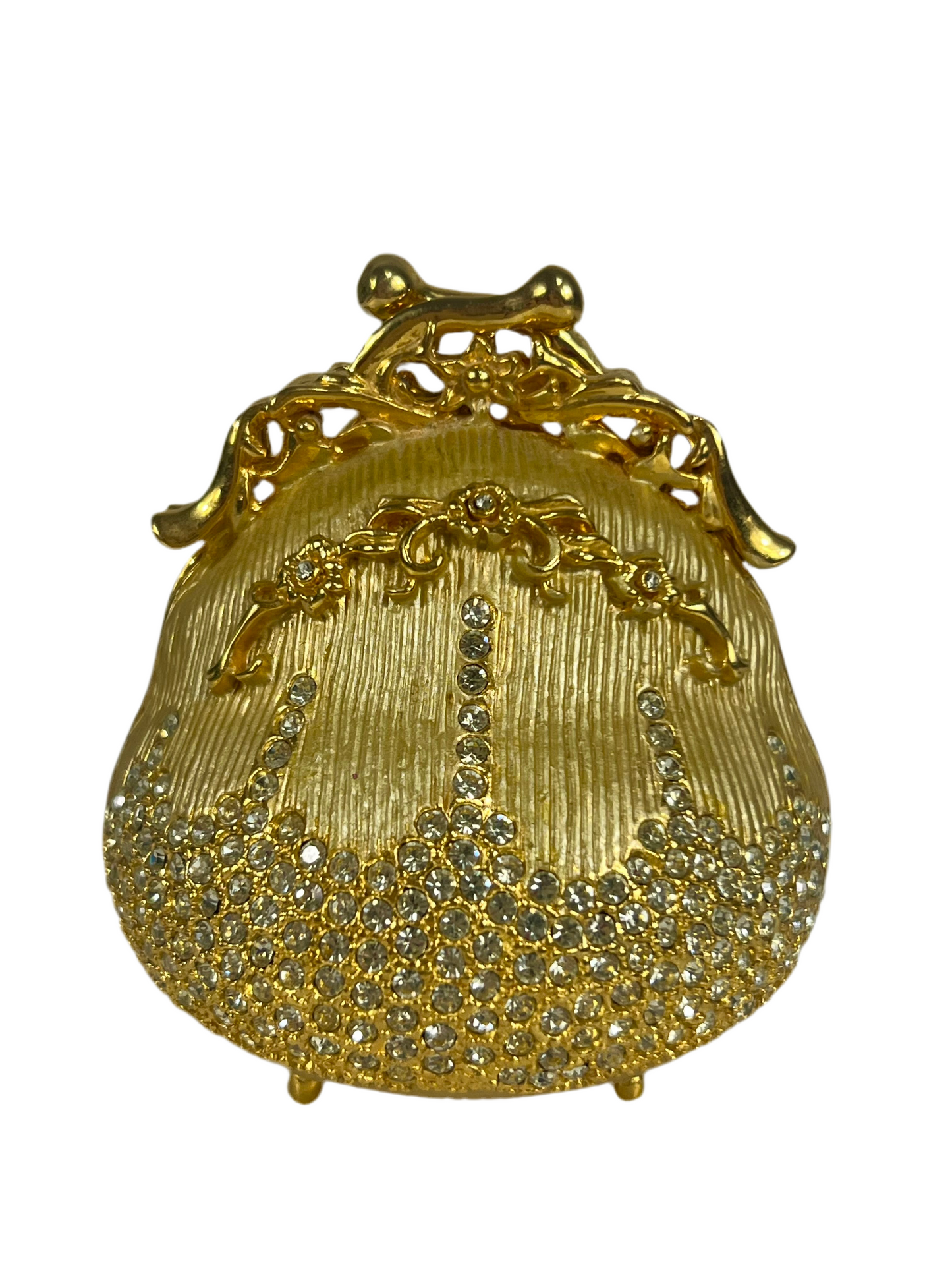 VINTAGE SMALL JEWELRY BOX GOLD PURSE WITH CRYSTALS