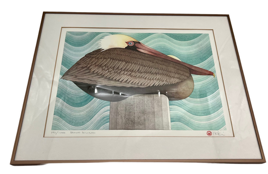 IKKI MATSUMOTO “BROWN PELICAN” SIGNED LIMITED EDITION LITHOGRAPH – COASTAL FLORIDA BIRD ART