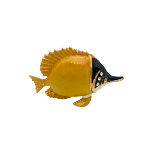 JEWELED ENAMELED BUTTERFLYFISH TRINKET BOX WITH CRYSTALS AND GOLD DETAILING