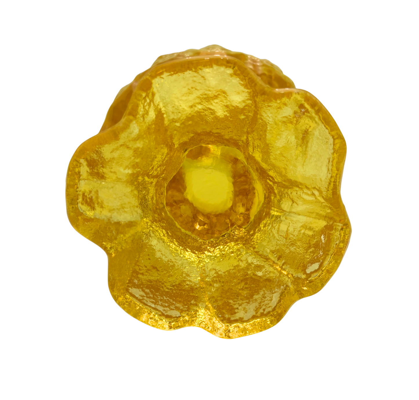 MID CENTURY YELLOW PEDESTAL GOBLETS SET OF 4 TEXTURED 1970S GLASSWARE